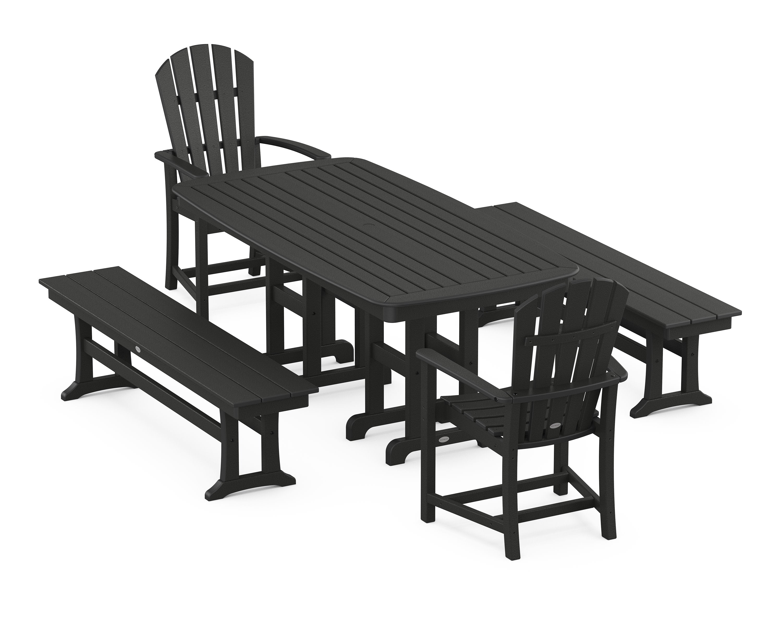Palm Coast 5-Piece Dining Set with Benches in Black