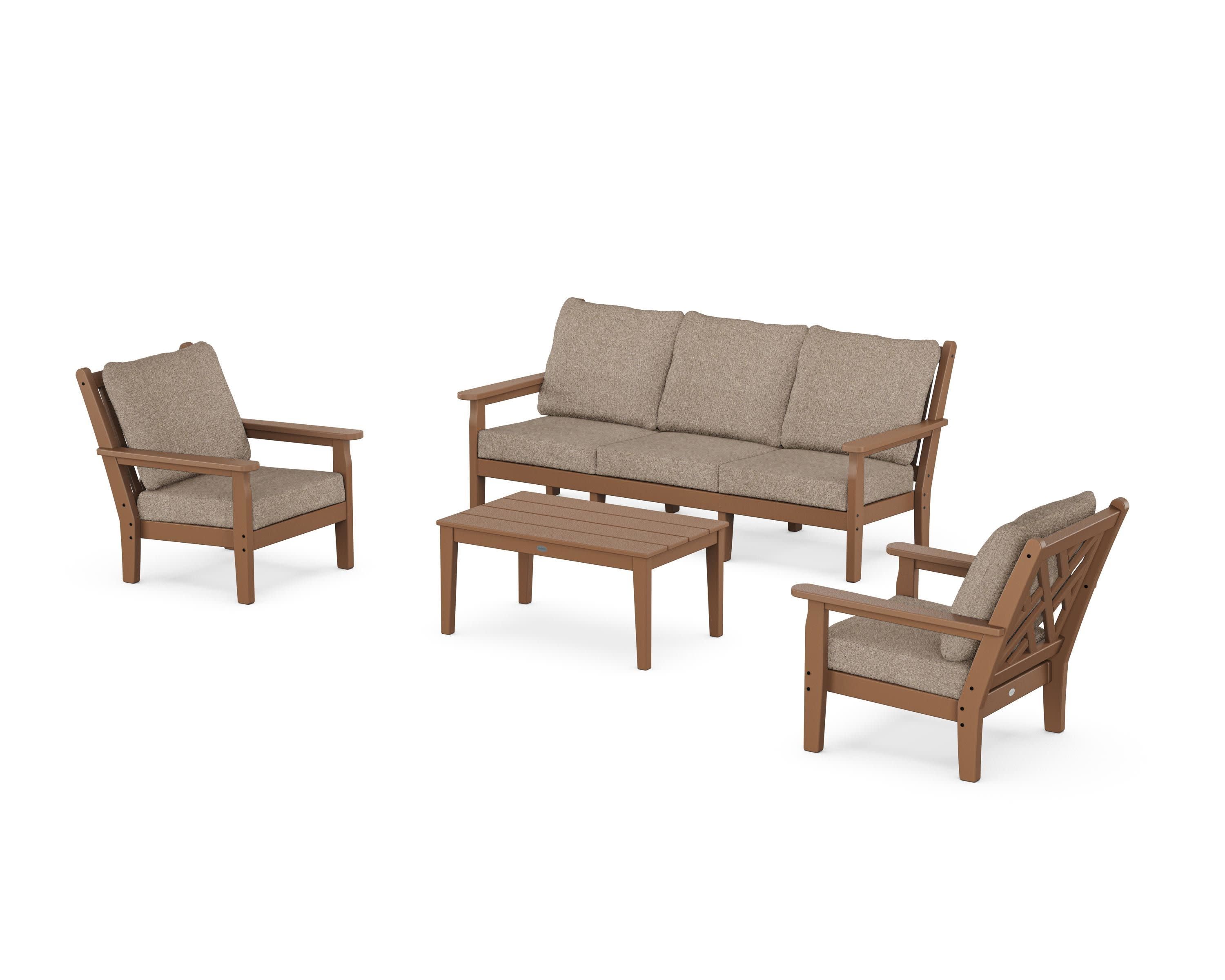 Chippendale 4-Piece Deep Seating Set with Sofa in Teak / Spiced Burlap