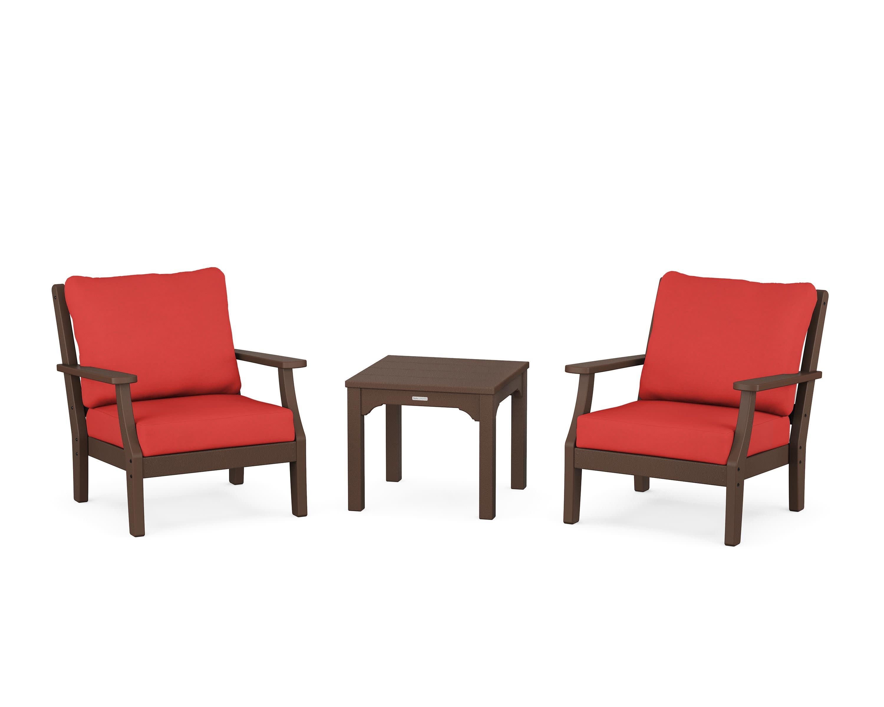 Chinoiserie 3-Piece Deep Seating Set in Mahogany / Crimson Linen