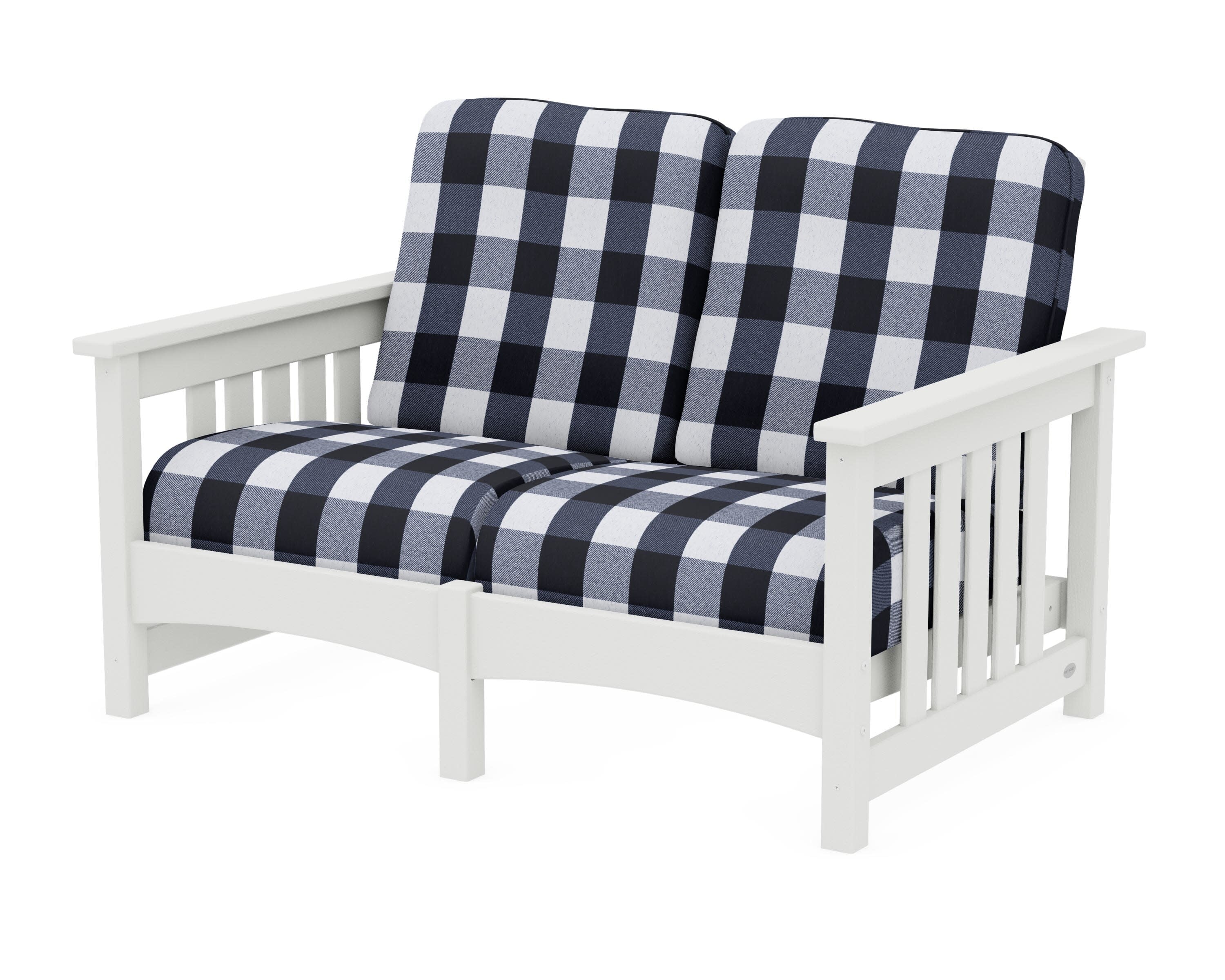 Club Mission Loveseat in Vintage White / Buffalo Plaid Marine Indigo