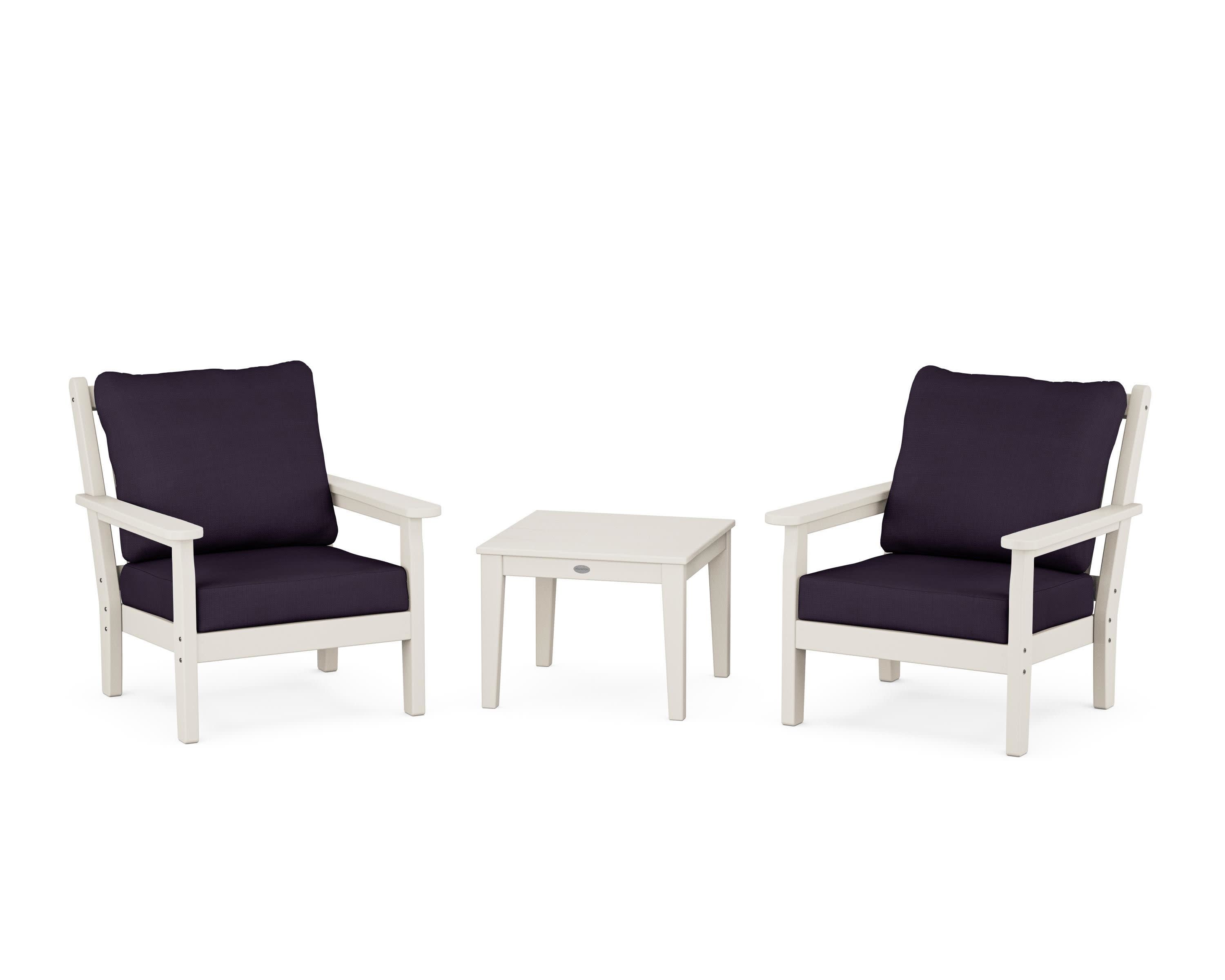 Chippendale 3-Piece Deep Seating Set in Sand / Navy Linen