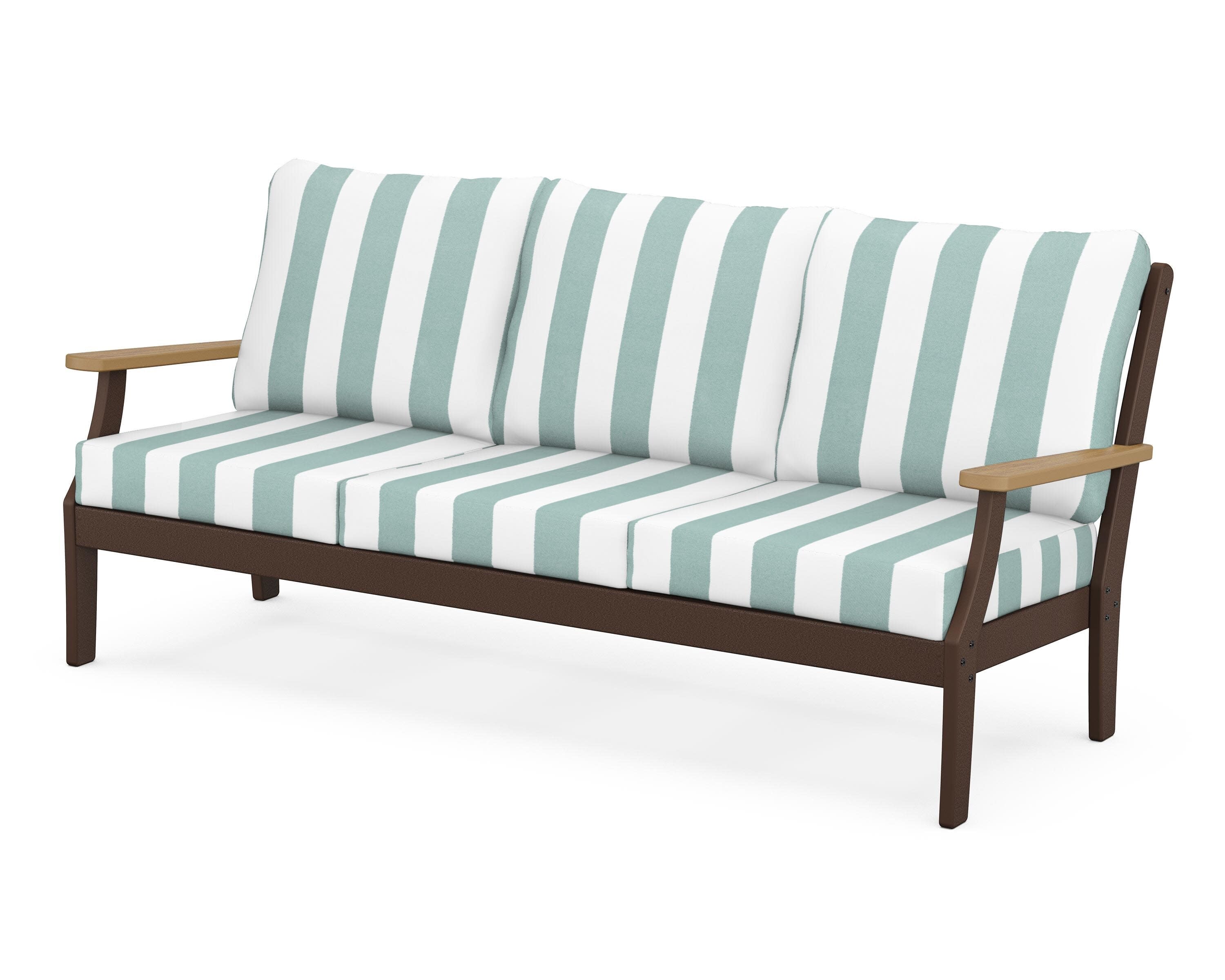Braxton Deep Seating Sofa in Mahogany / Natural / Cabana Stripe Glacier Spa