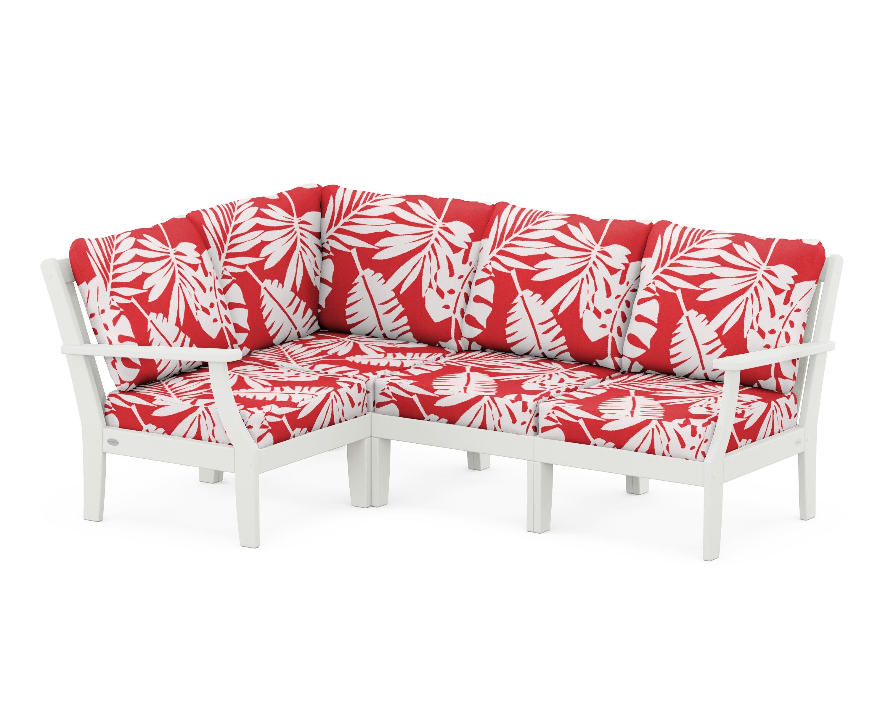 Braxton Modular 4-Piece Deep Seating Set in Vintage White / Leaf Crimson