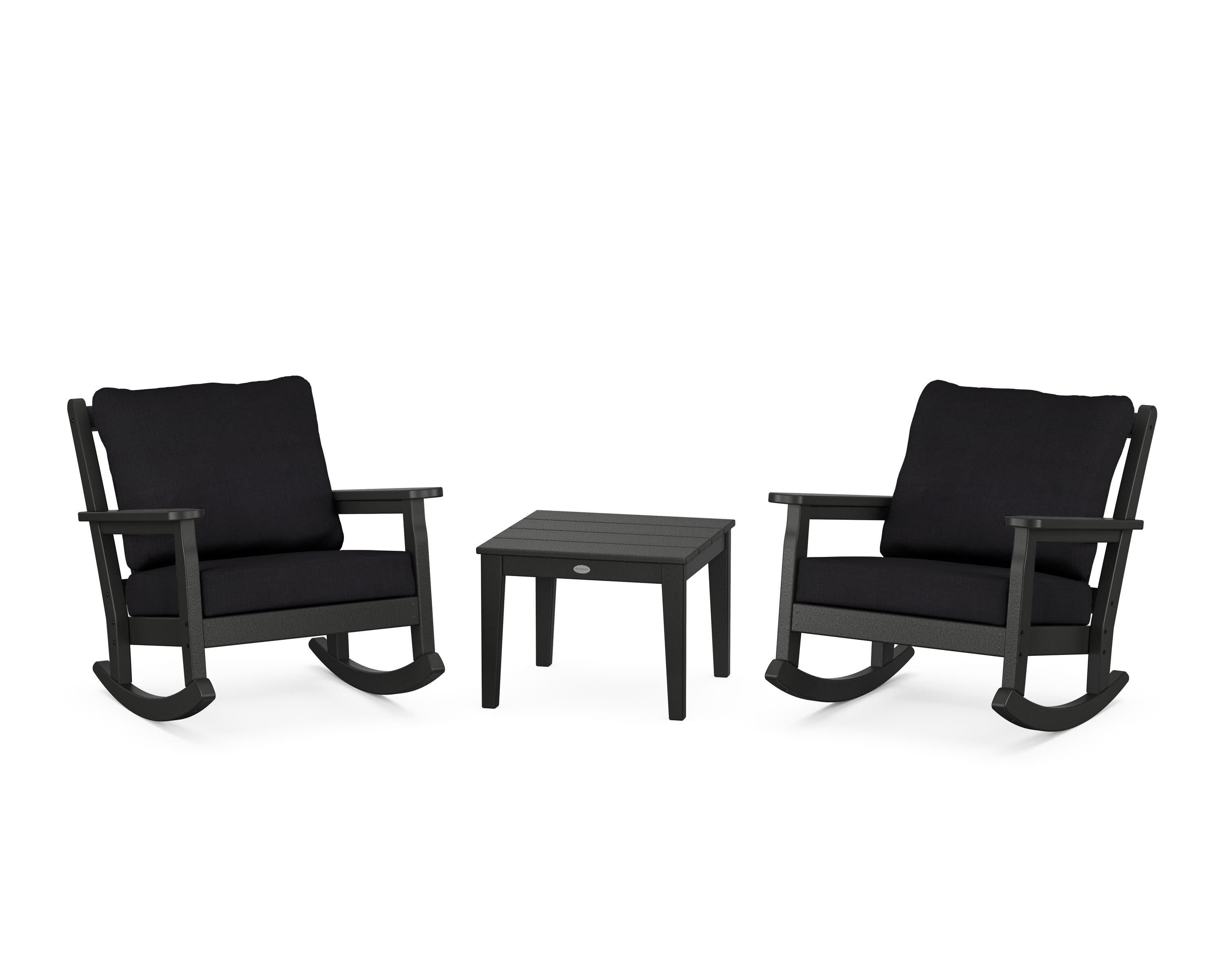 Chippendale 3-Piece Deep Seating Rocker Set in Black / Midnight Linen