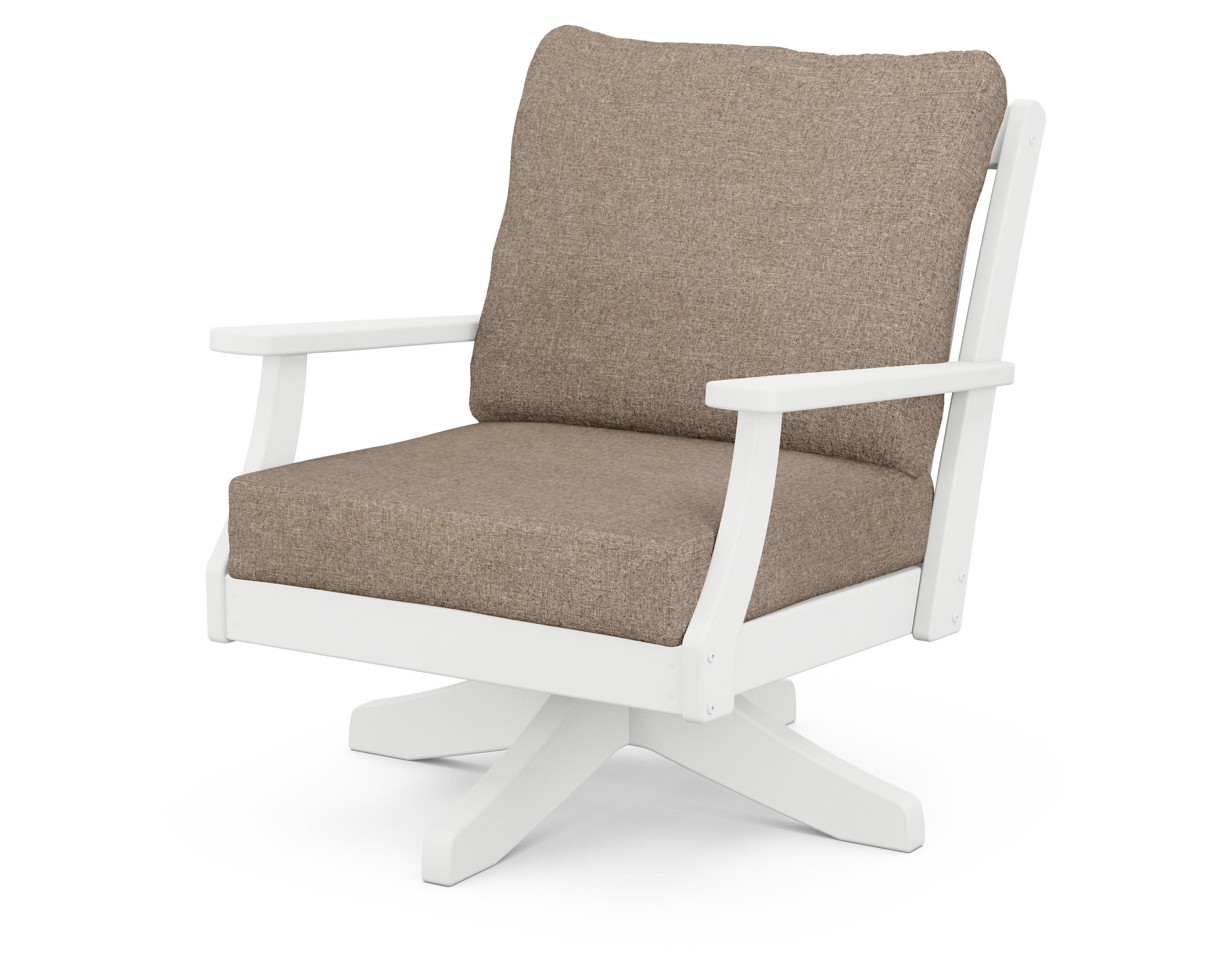 Braxton Deep Seating Swivel Chair in White / Spiced Burlap