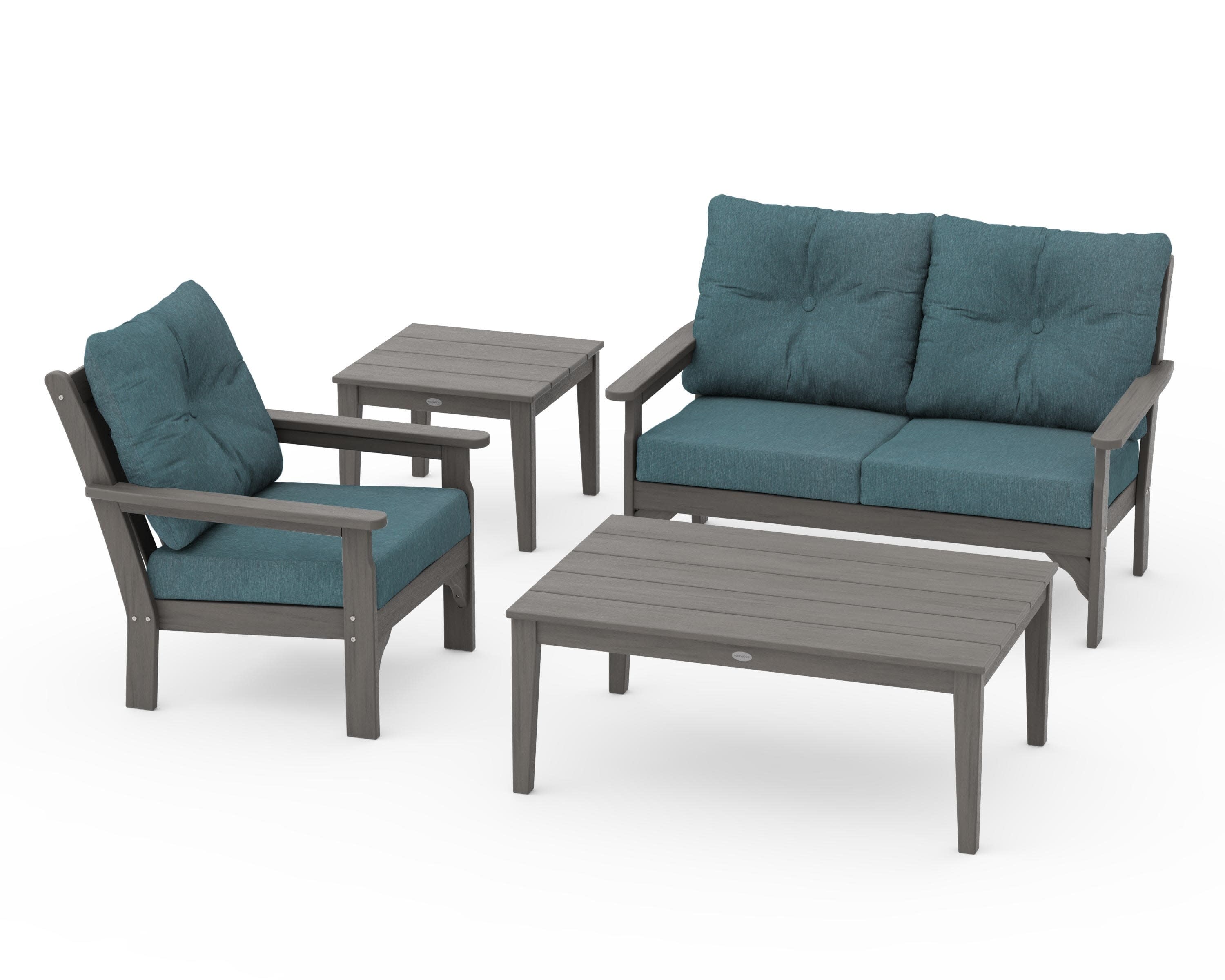 Vineyard 4-Piece Deep Seating Set in Driftwood / Ocean Teal