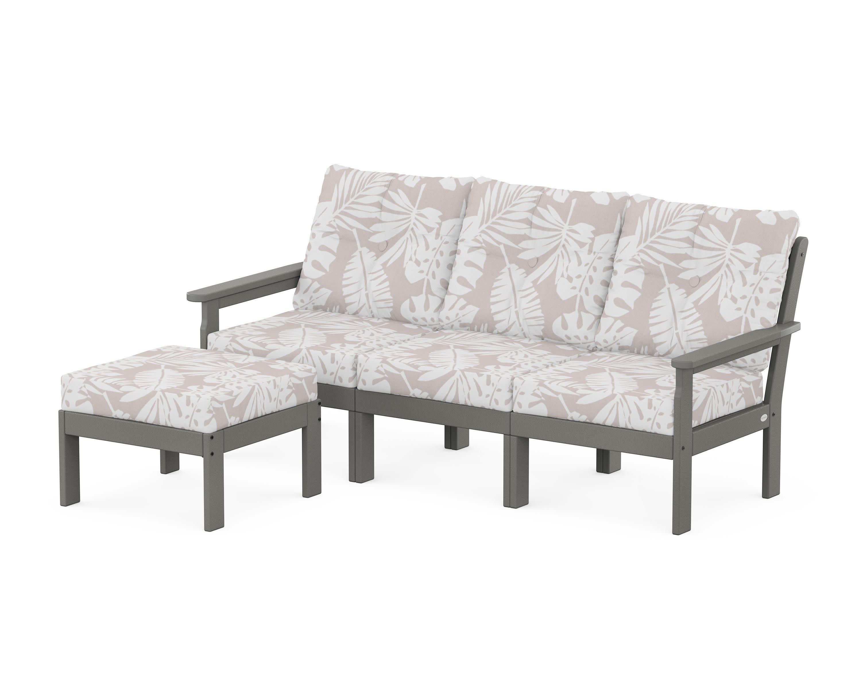 Vineyard 4-Piece Sectional with Ottoman in Slate Grey / Leaf Dune Burlap