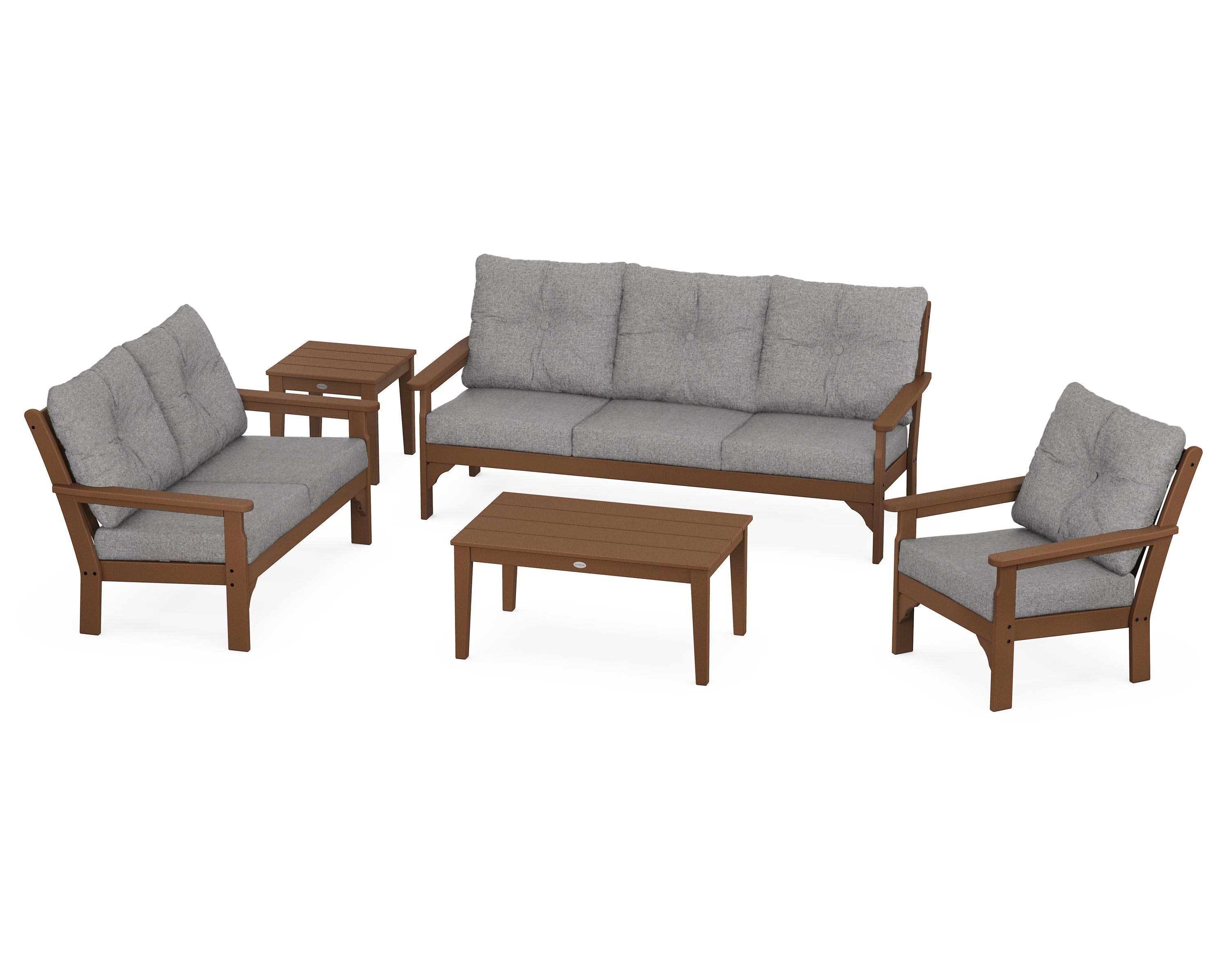 Vineyard 5 Piece Deep Seating Set in Teak / Grey Mist