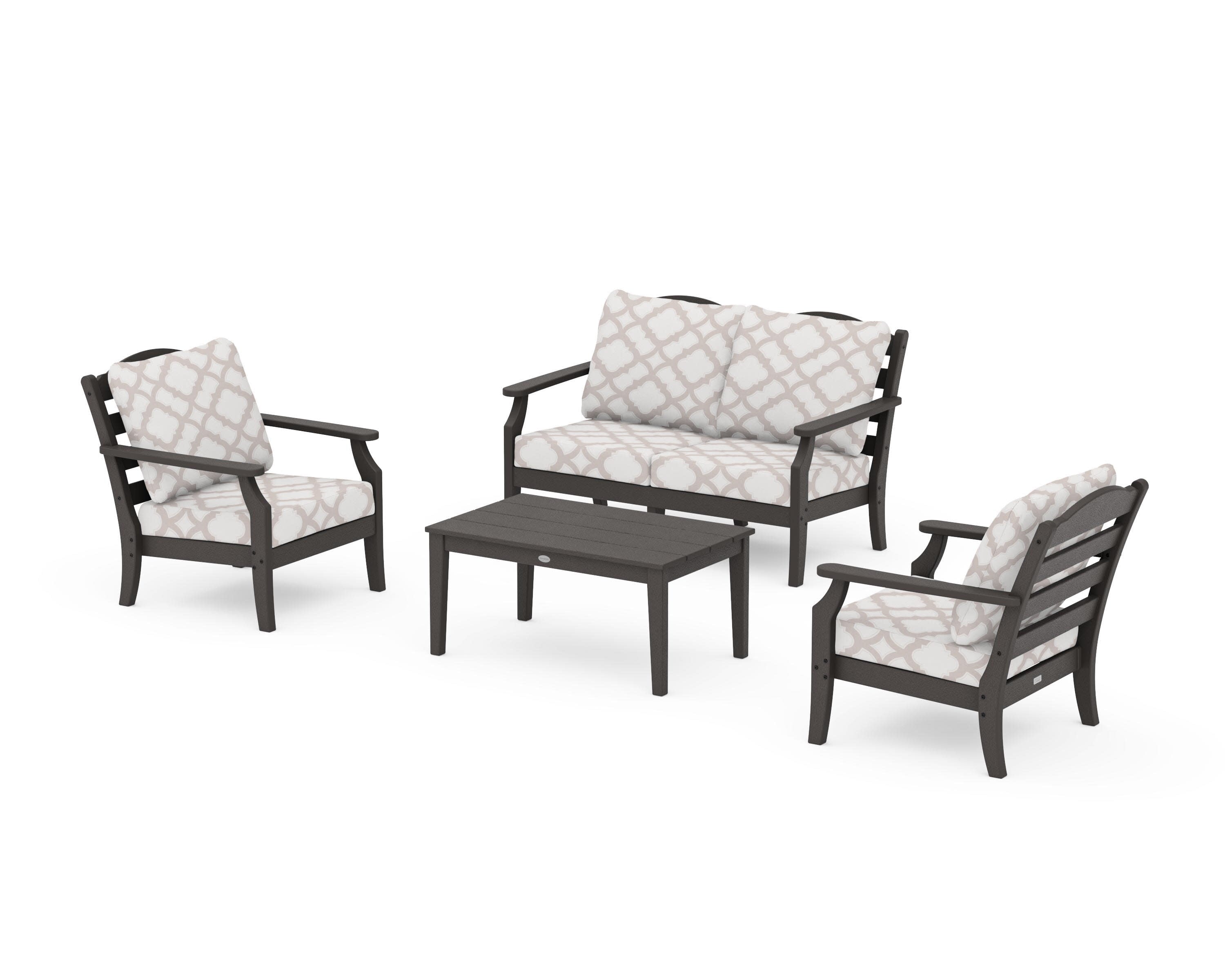 Savannah 4-Piece Deep Seating Set with Loveseat in Vintage Coffee / Trellis Dune Burlap