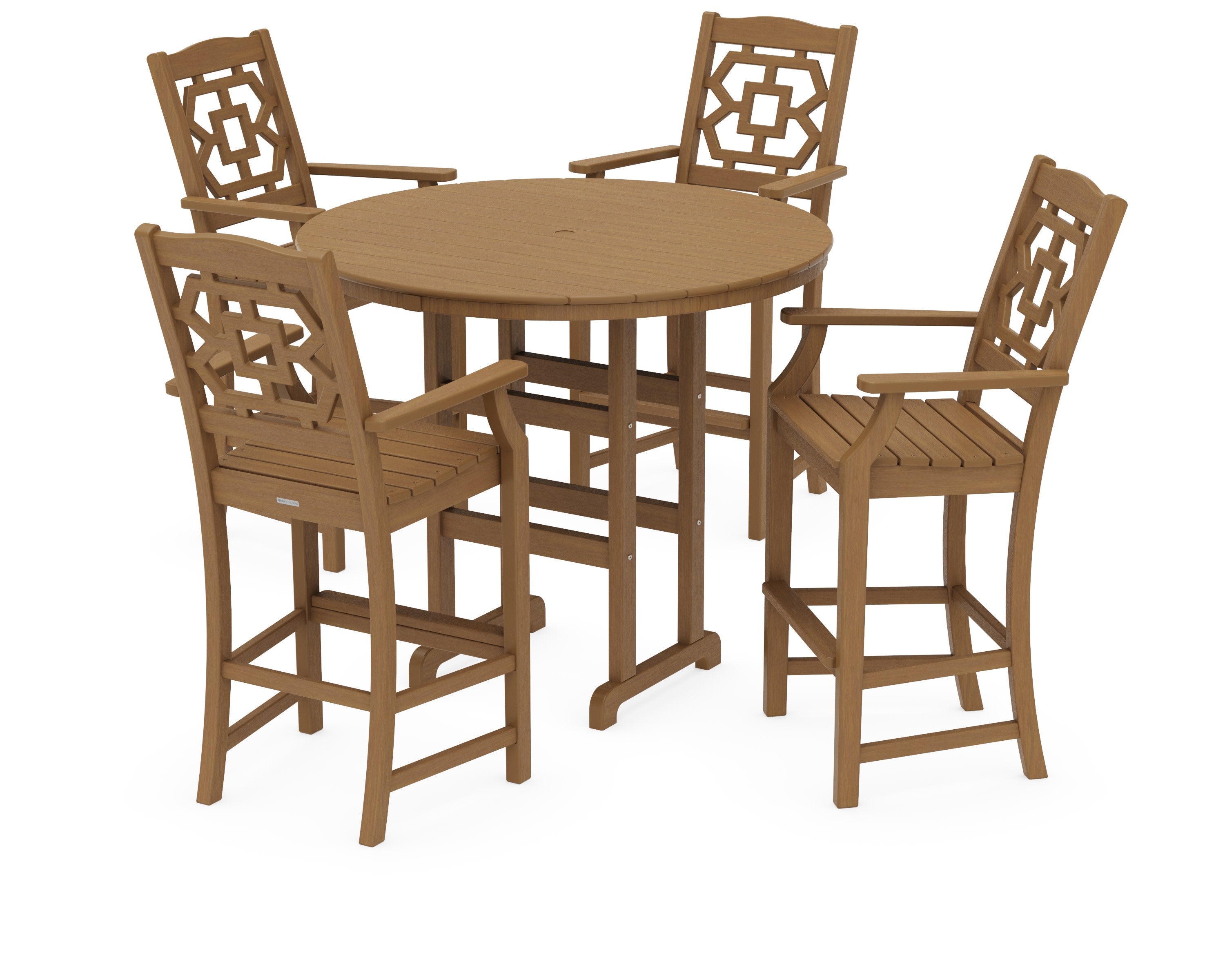 Chinoiserie 5-Piece Round Farmhouse Bar Set in Natural