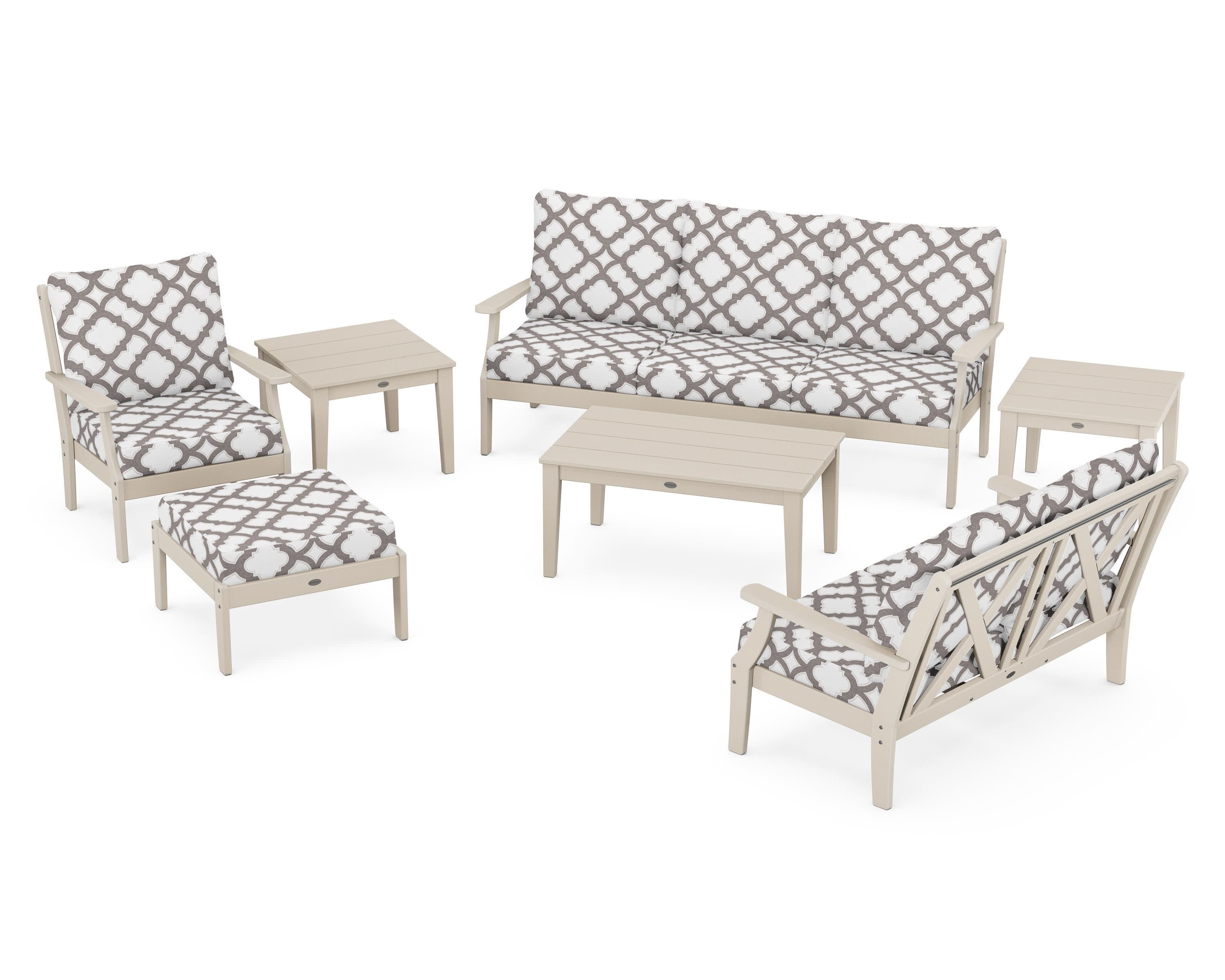 Braxton 7-Piece Deep Seating Set in Sand / Trellis Grey Mist