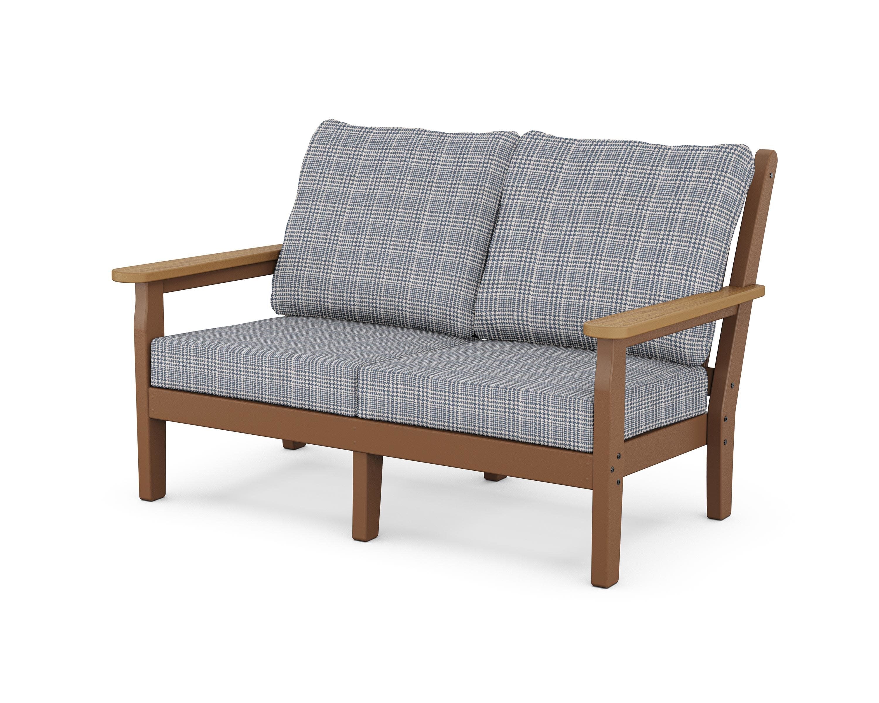 Chippendale Deep Seating Loveseat in Teak / Natural / Houndstooth Sky Blue