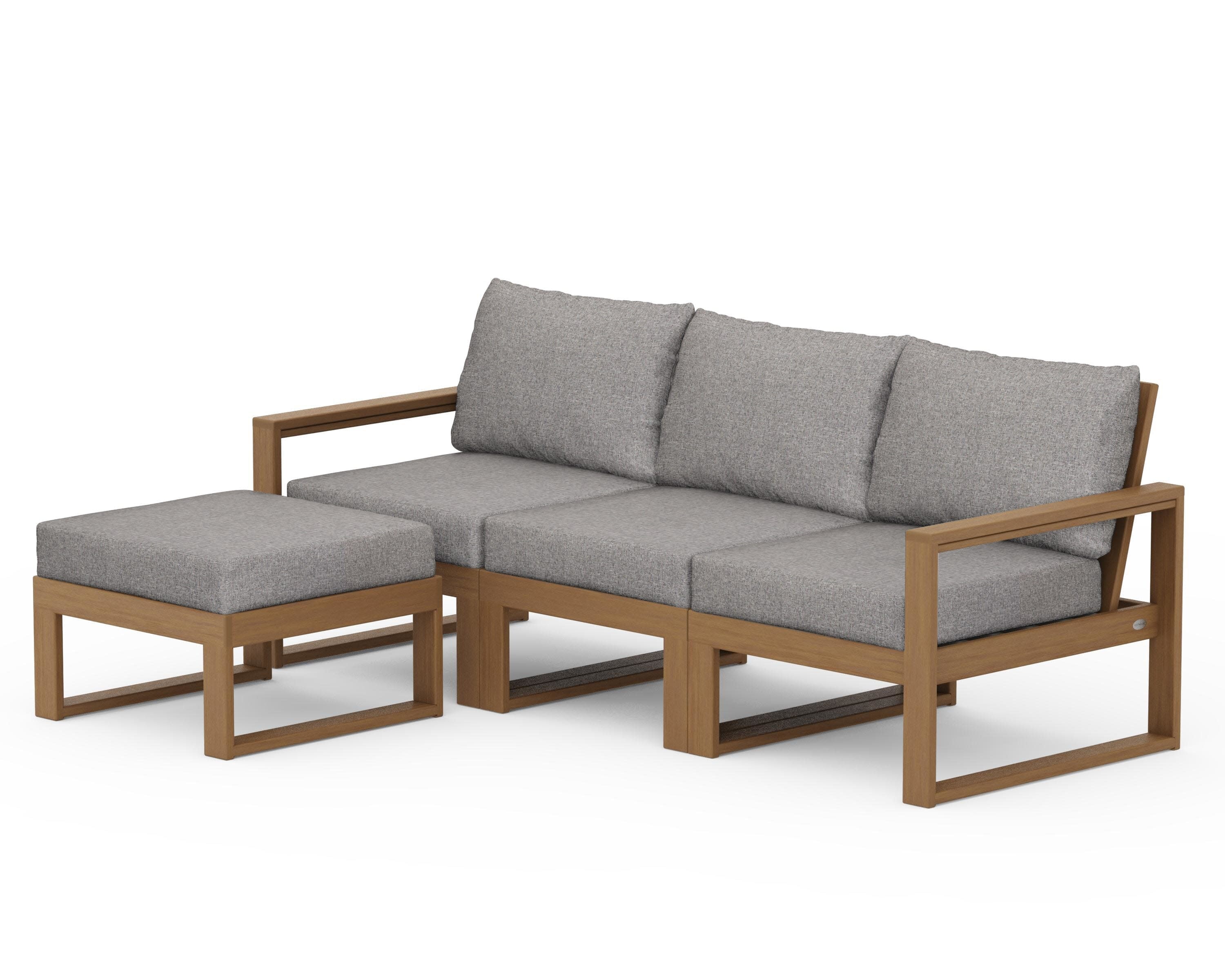 EDGE 4-Piece Modular Deep Seating Set with Ottoman in Natural / Grey Mist