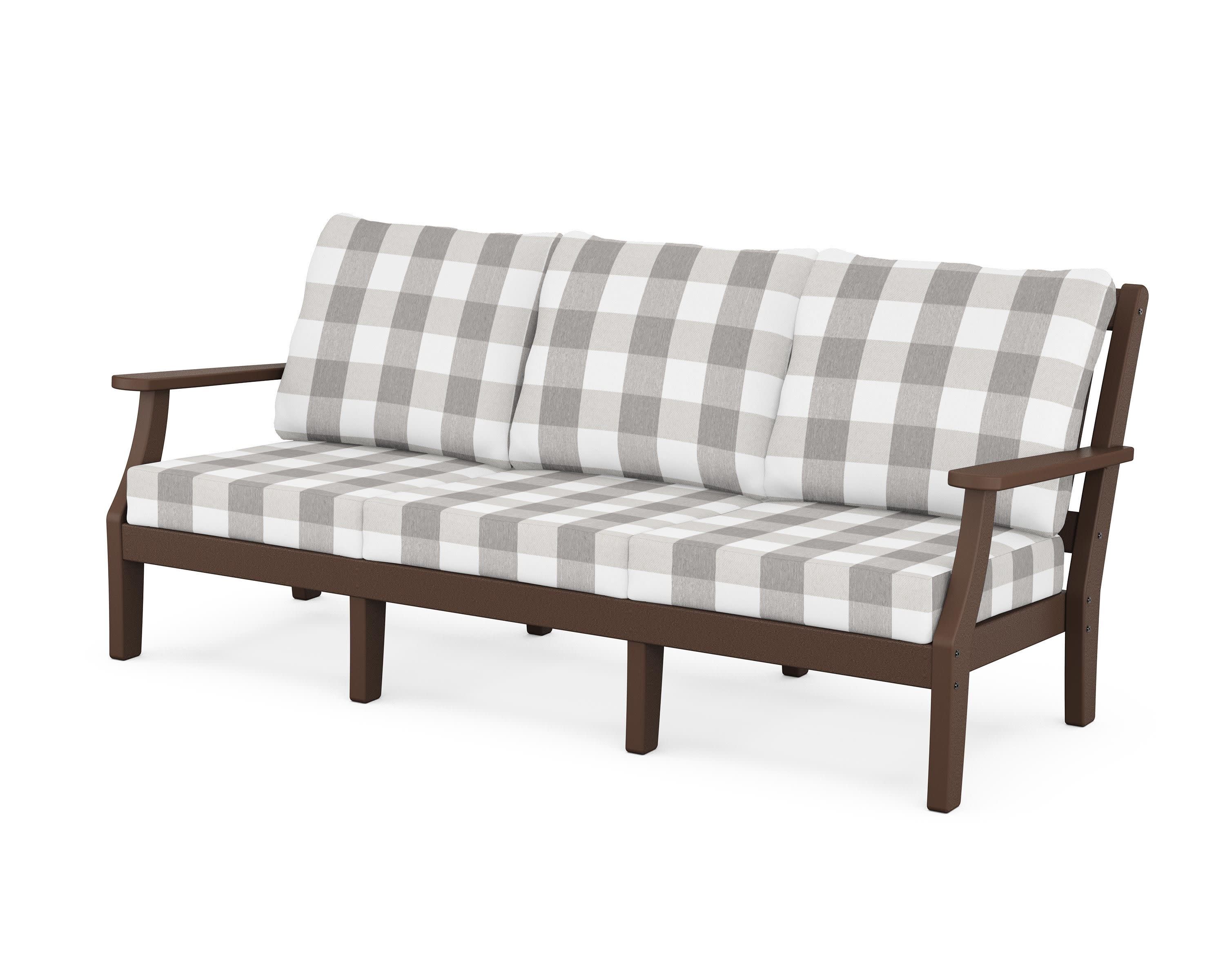 Chinoiserie Deep Seating Sofa in Mahogany / Buffalo Plaid Grey Mist
