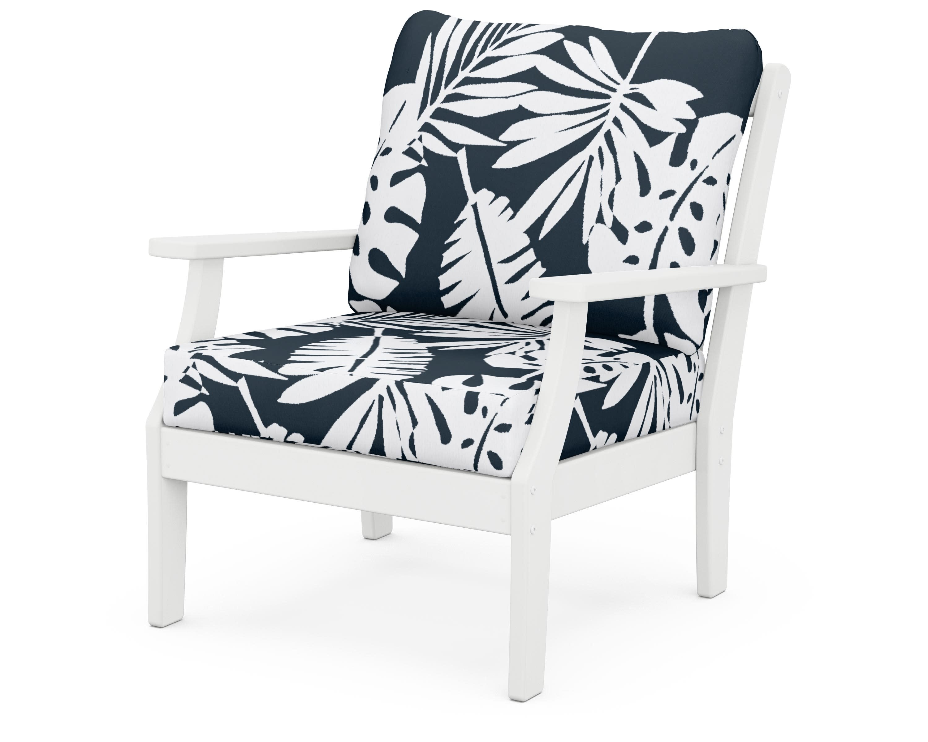 Braxton Deep Seating Chair in White / Leaf Marine Indigo