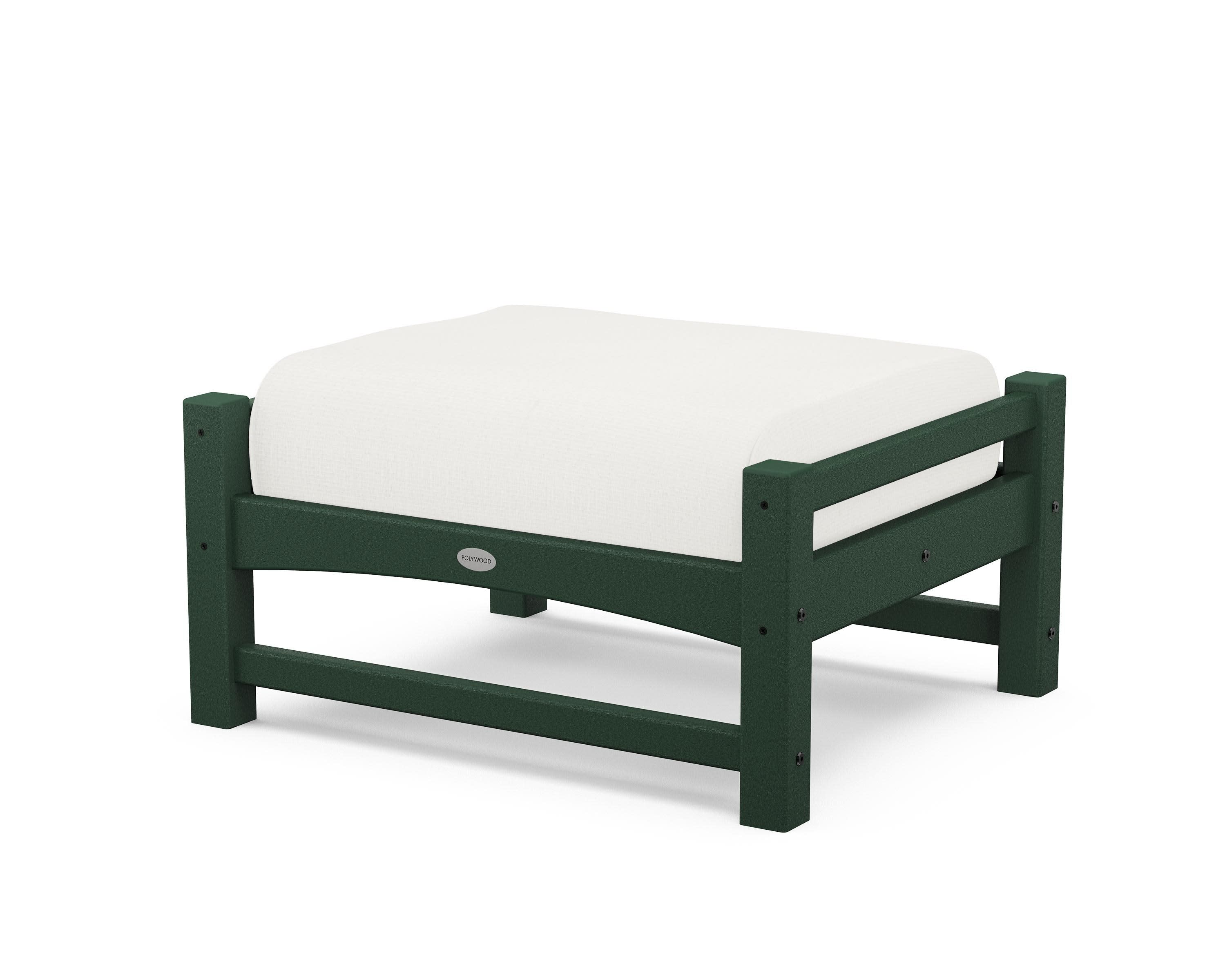 Club Ottoman in Green / Natural Linen