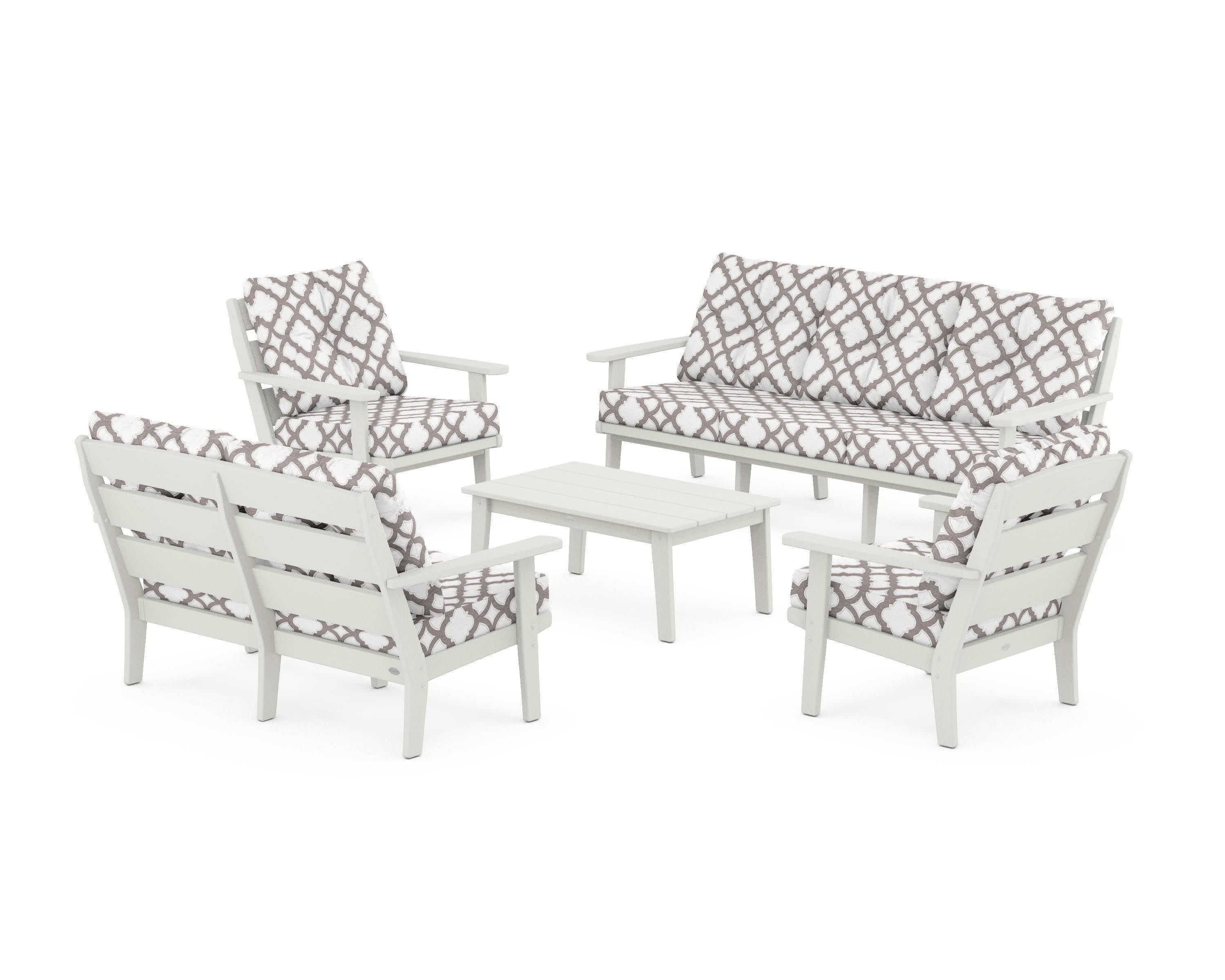 Lakeside 5-Piece Lounge Sofa Set in Vintage White / Trellis Grey Mist