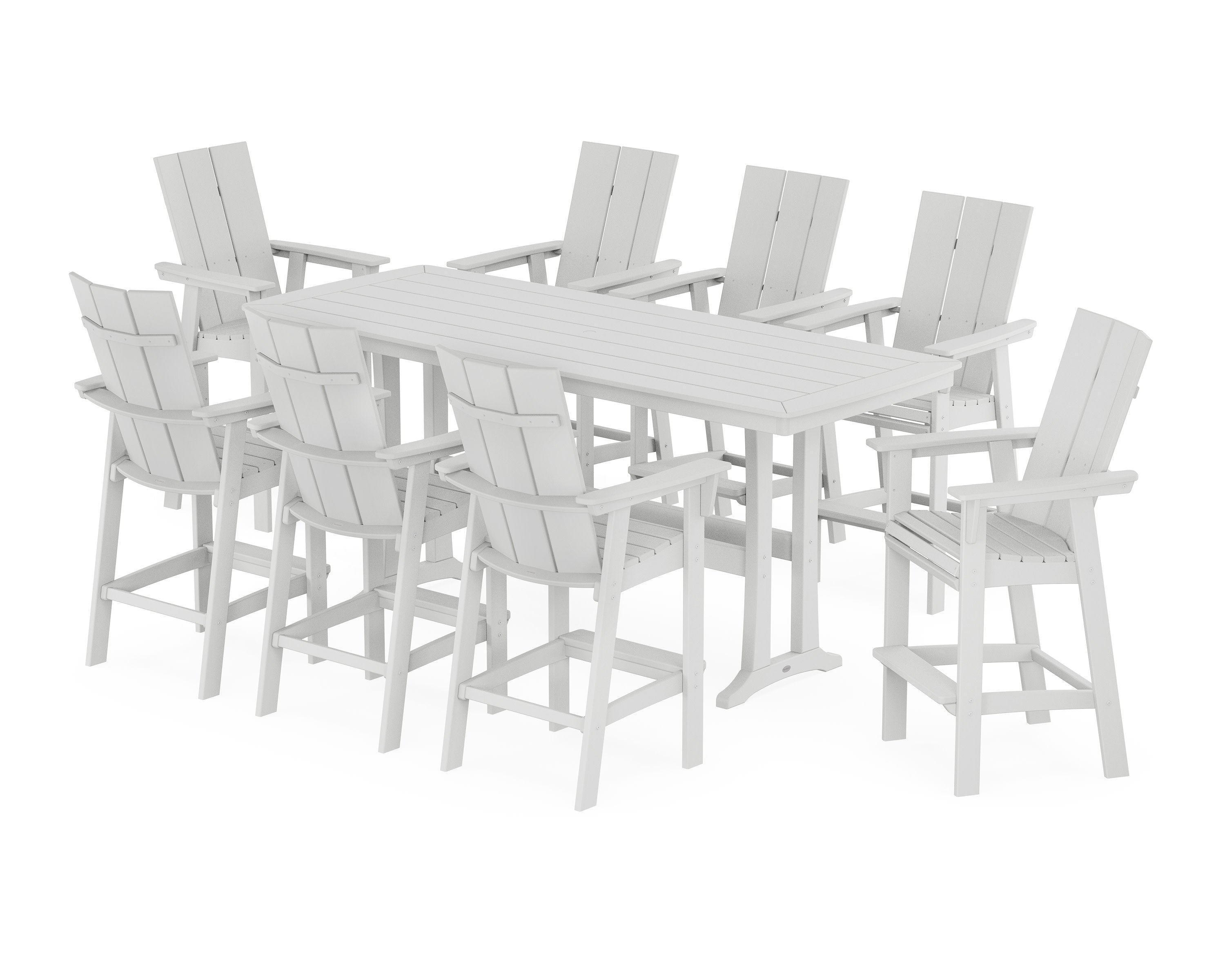 Modern Curveback Adirondack 9-Piece Bar Set with Trestle Legs in White