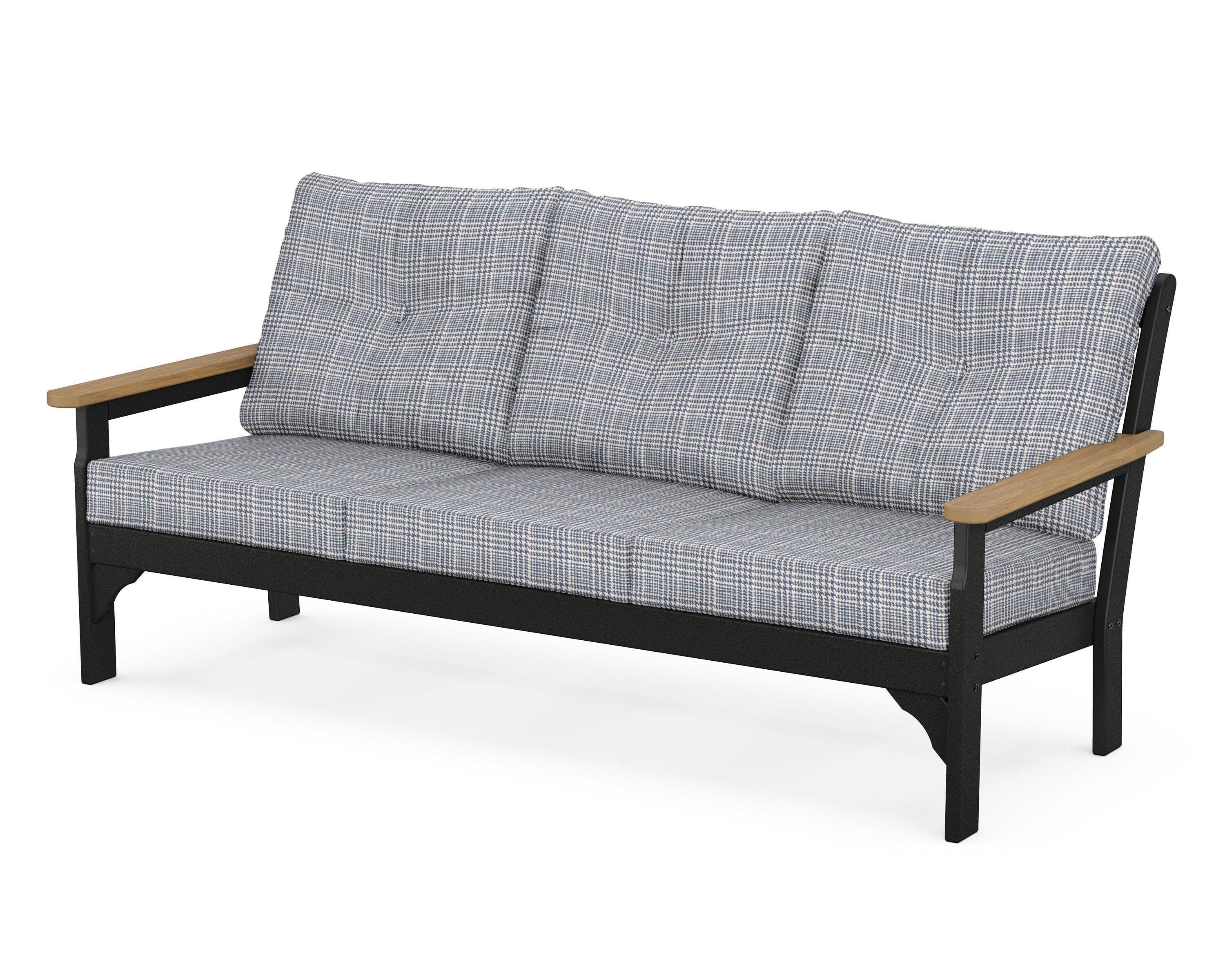Vineyard Deep Seating Sofa in Black / Natural / Houndstooth Sky Blue