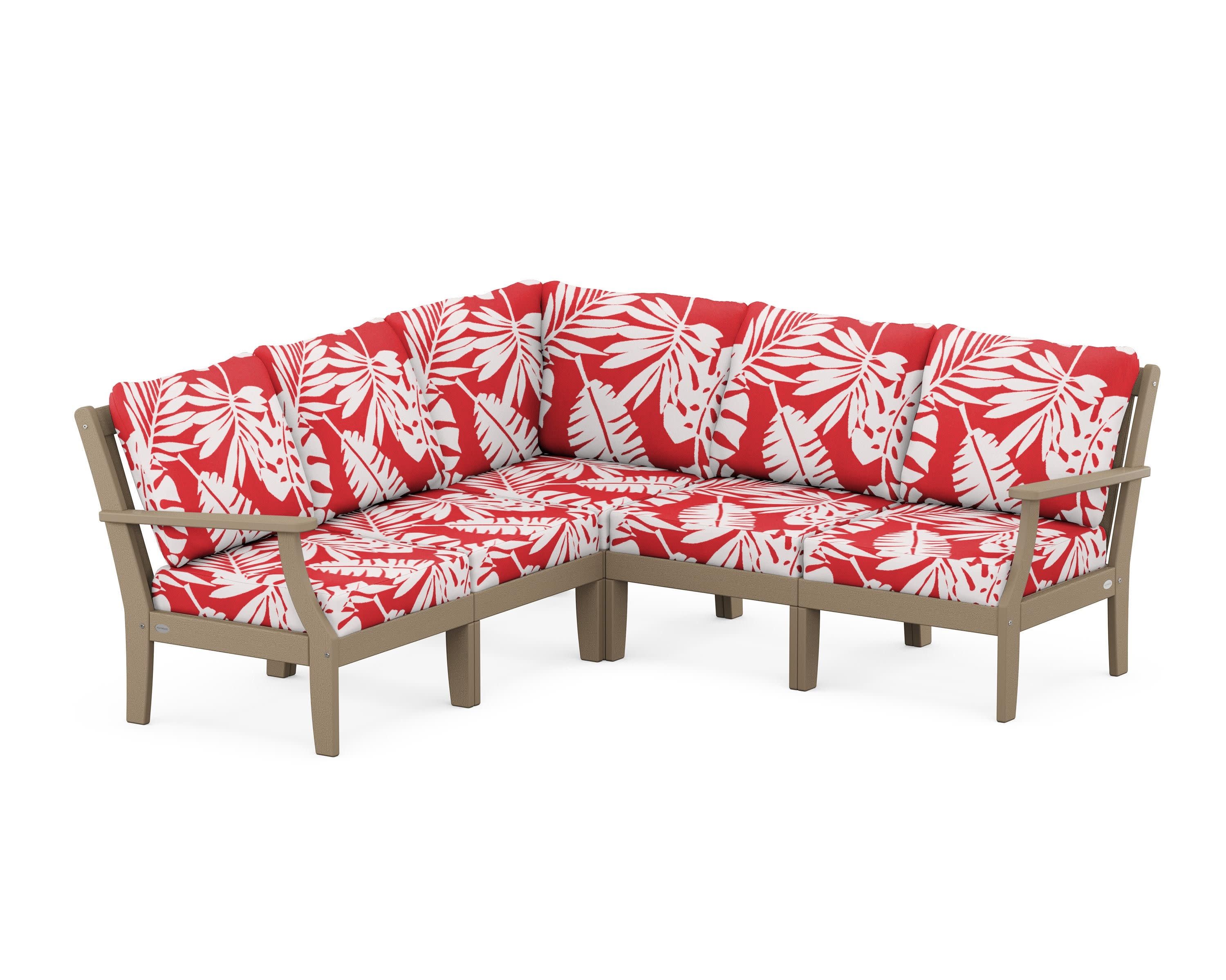 Braxton Modular 5-Piece Deep Seating Set in Vintage Sahara / Leaf Crimson