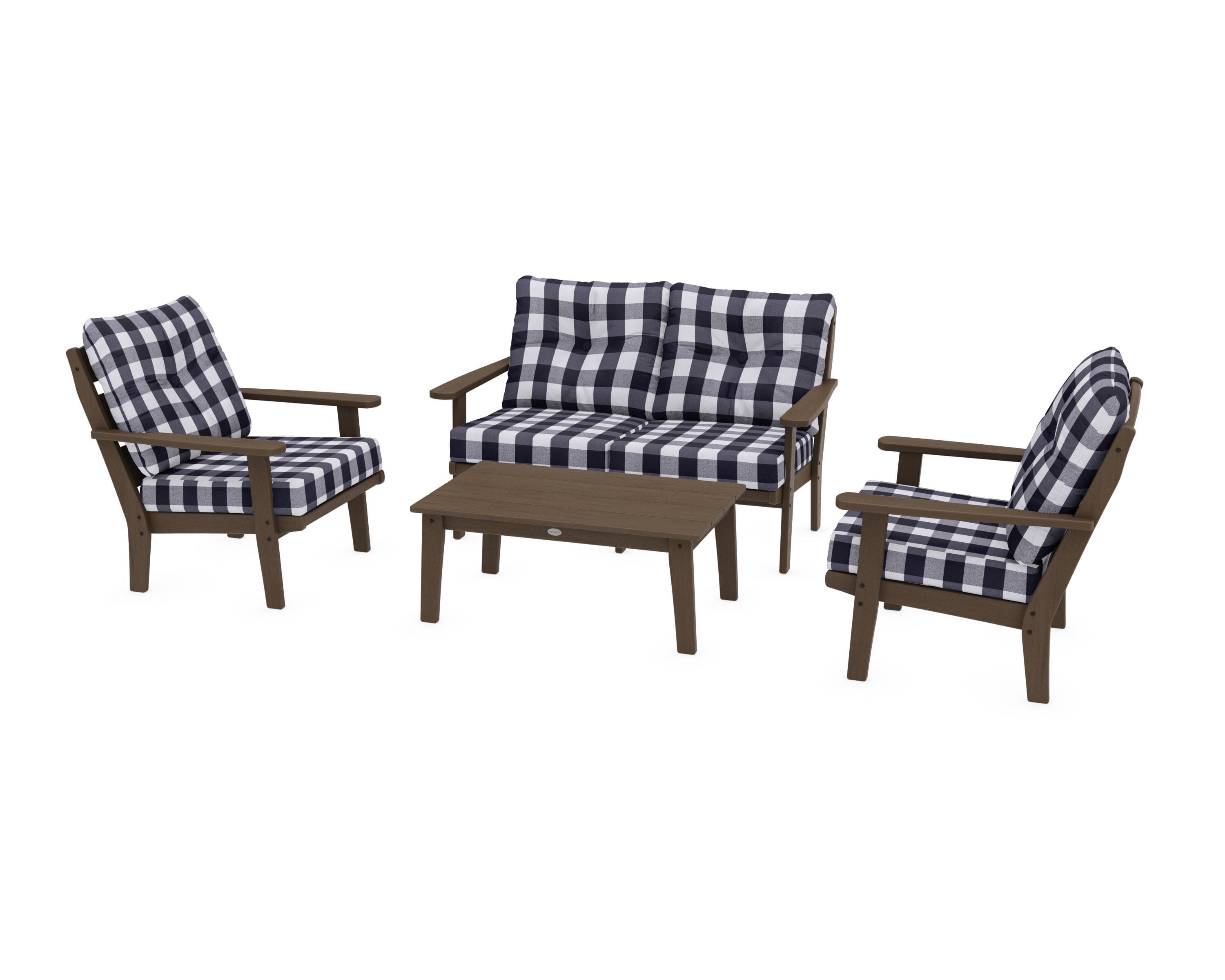 Lakeside 4-Piece Deep Seating Set in Kona / Buffalo Plaid Navy