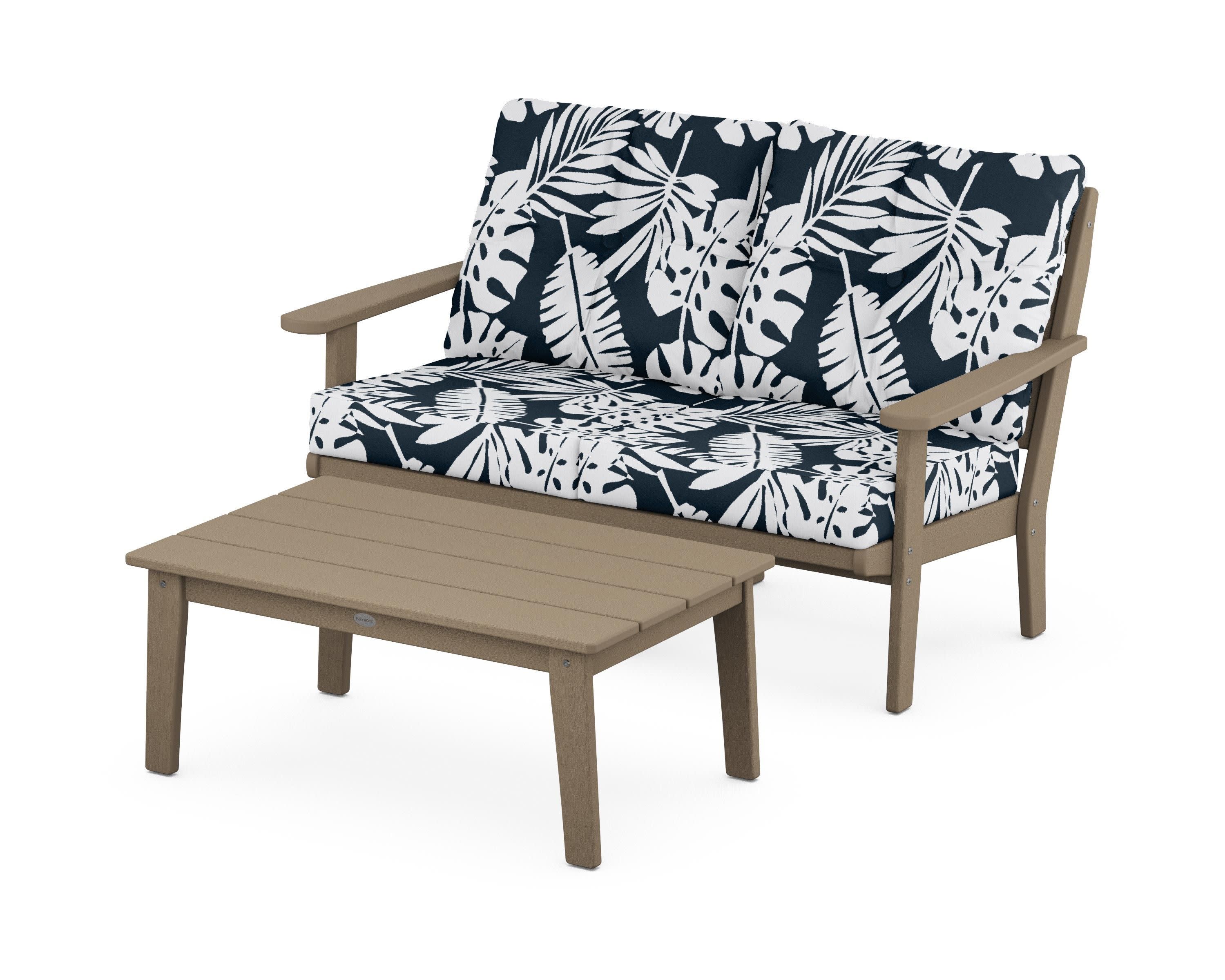 Lakeside 2-Piece Lounge Loveseat Set in Vintage Sahara / Leaf Marine Indigo