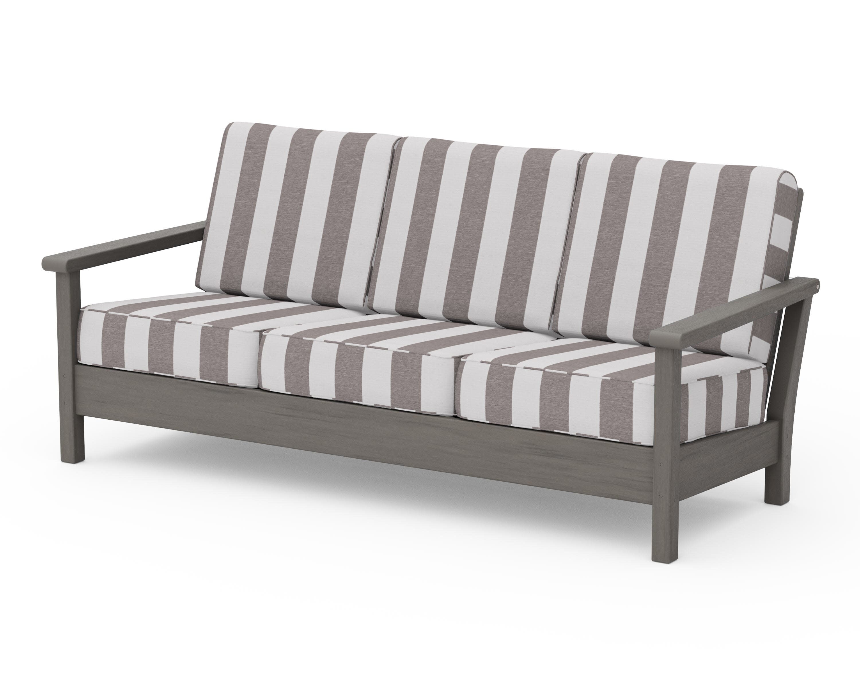 Harbour Deep Seating Sofa in Driftwood / Cabana Stripe Grey Mist