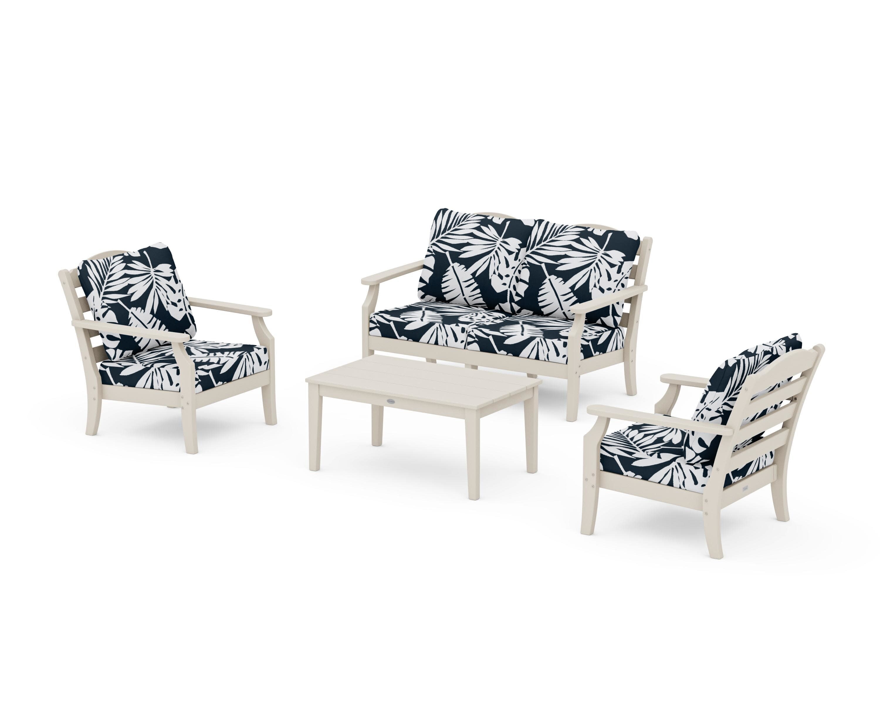 Savannah 4-Piece Deep Seating Set with Loveseat in Sand / Leaf Marine Indigo