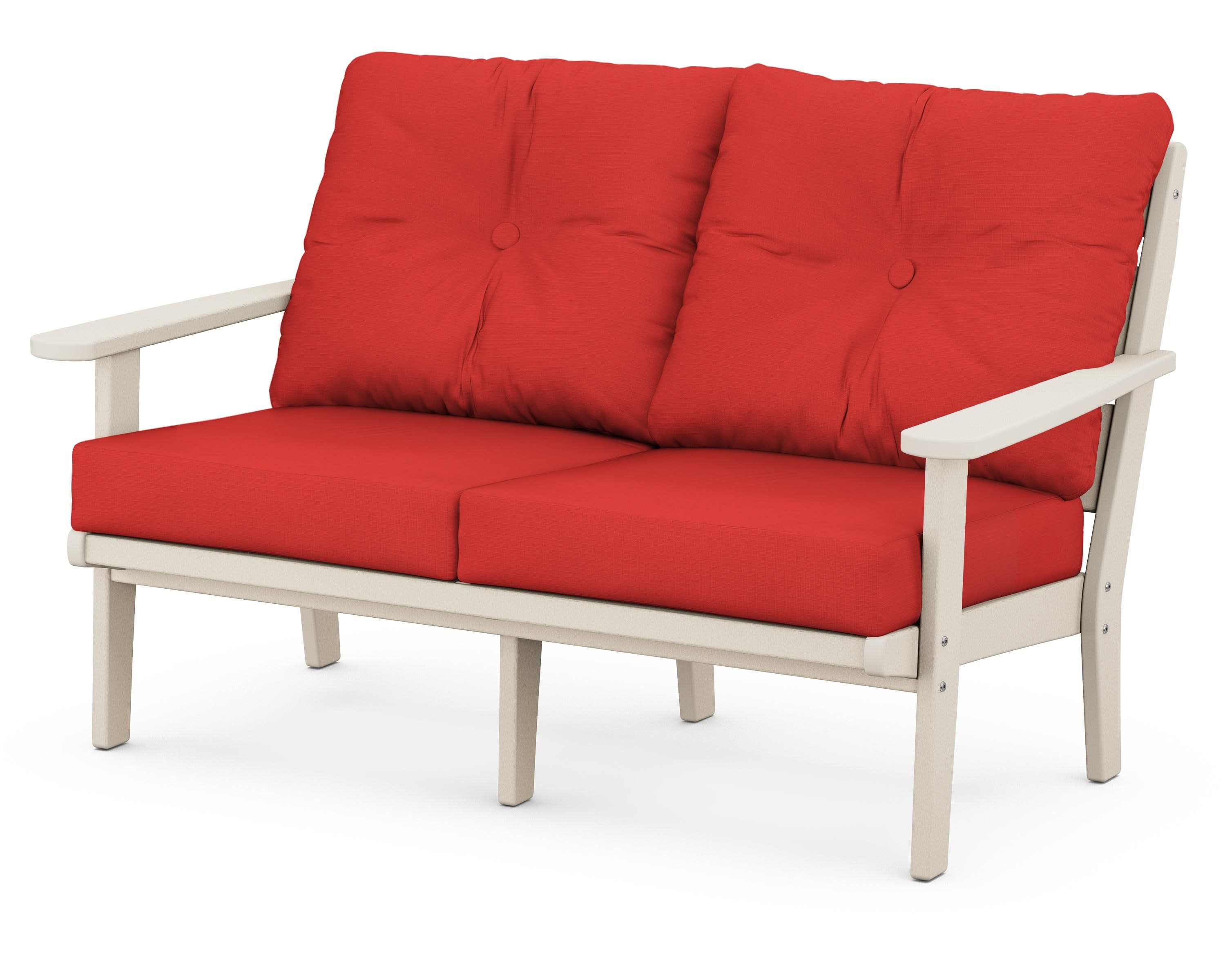 Lakeside Deep Seating Loveseat in Sand / Crimson Linen