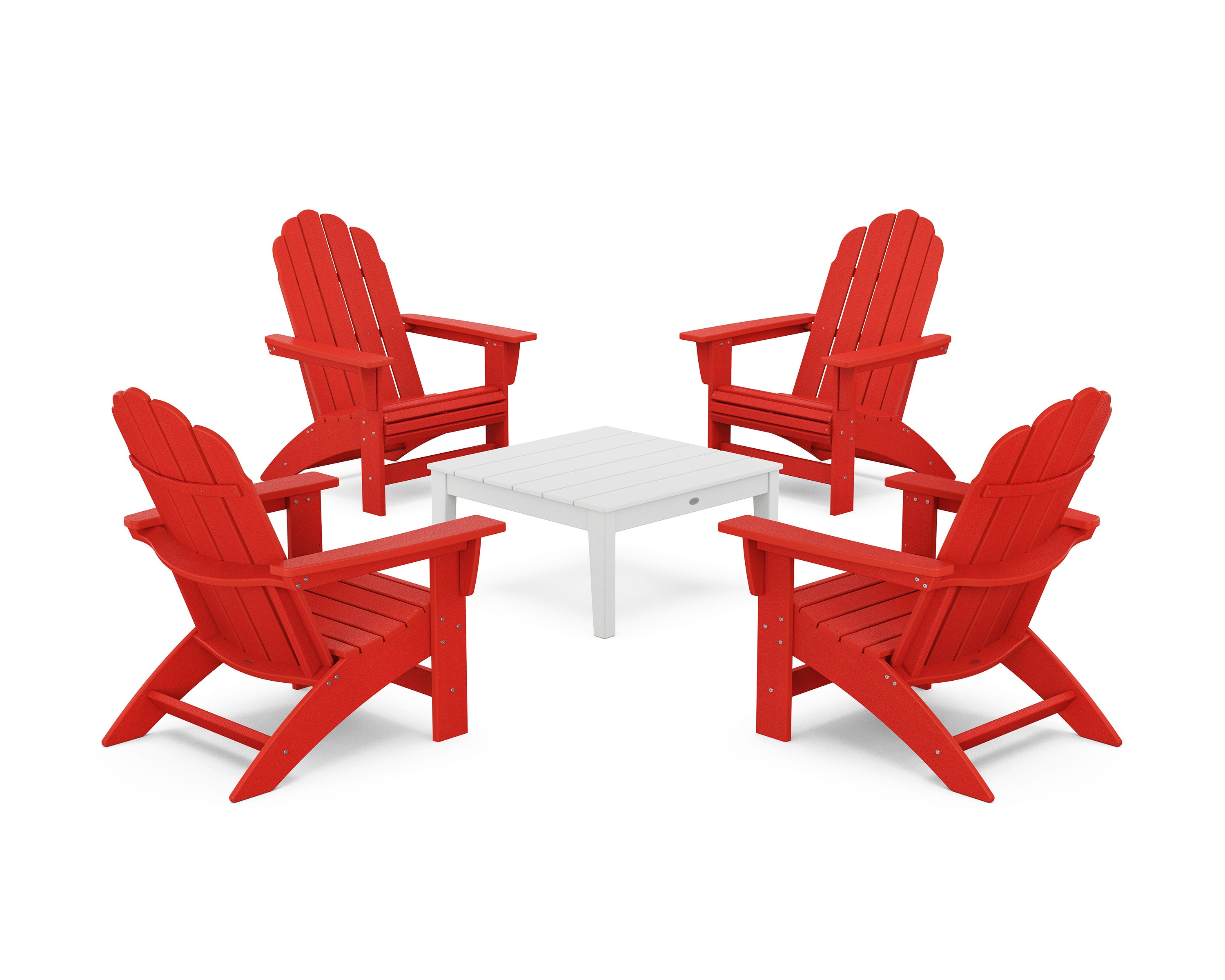5-Piece Vineyard Grand Adirondack Chair Conversation Group in Sunset Red / White