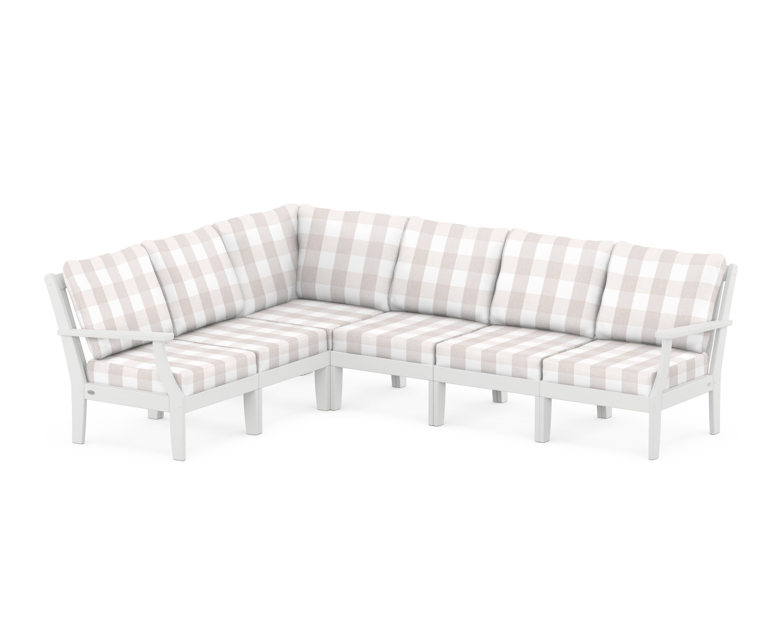 Braxton Modular 6-Piece Deep Seating Set in White / Buffalo Plaid Dune Burlap