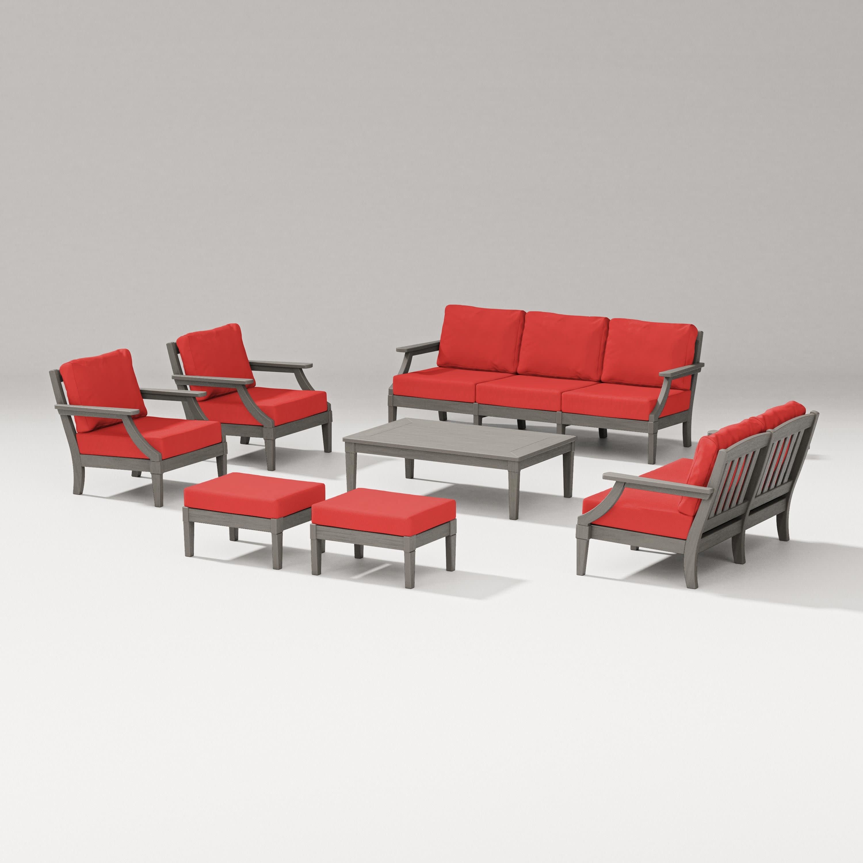 Estate 7-Piece Lounge Sofa Set in Driftwood / Crimson Linen