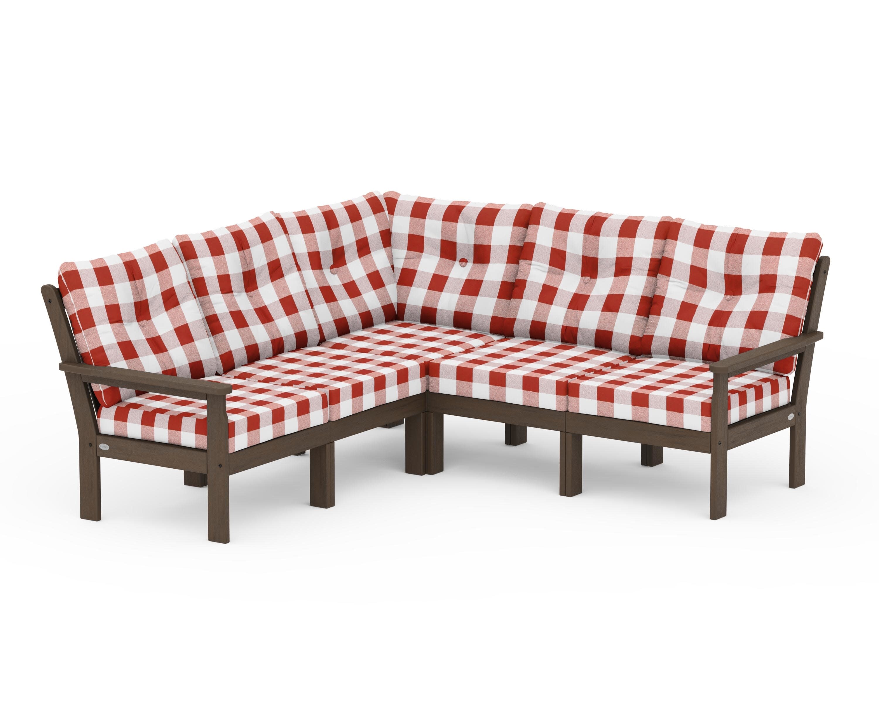 Vineyard 5-Piece Sectional in Kona / Buffalo Plaid Crimson