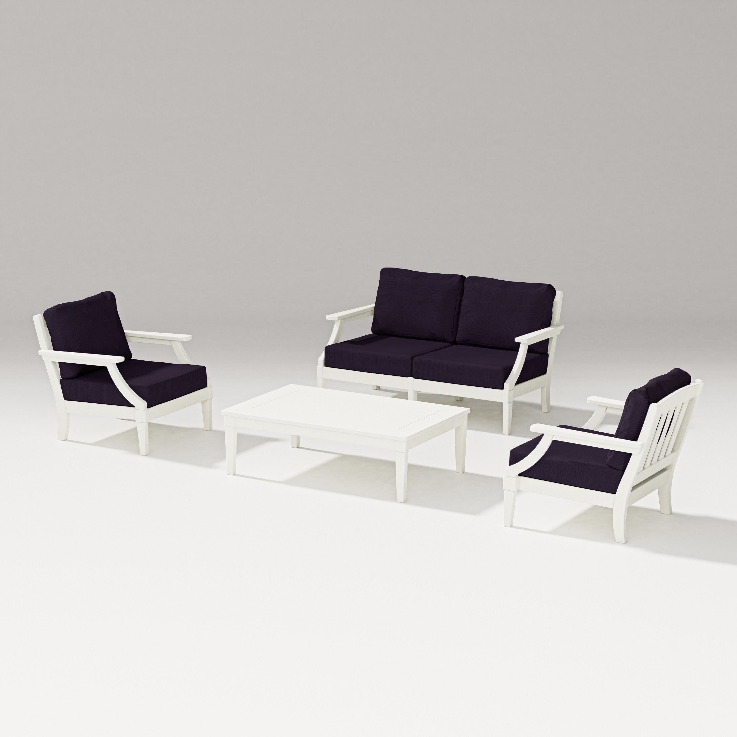 Estate Lounge 4-Piece Loveseat Set in Vintage White / Navy Linen