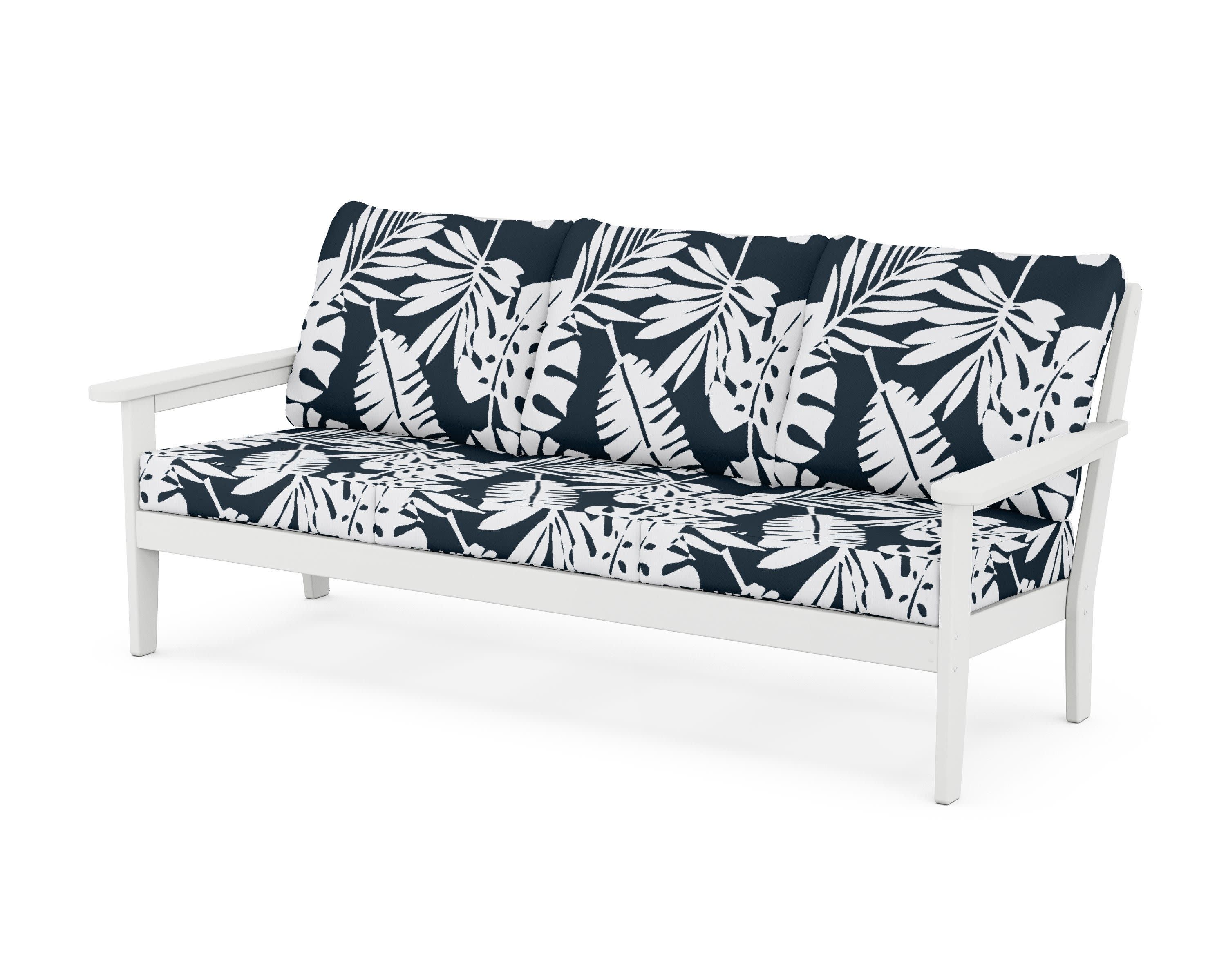 Cottage Deep Seating Sofa in White / Leaf Marine Indigo
