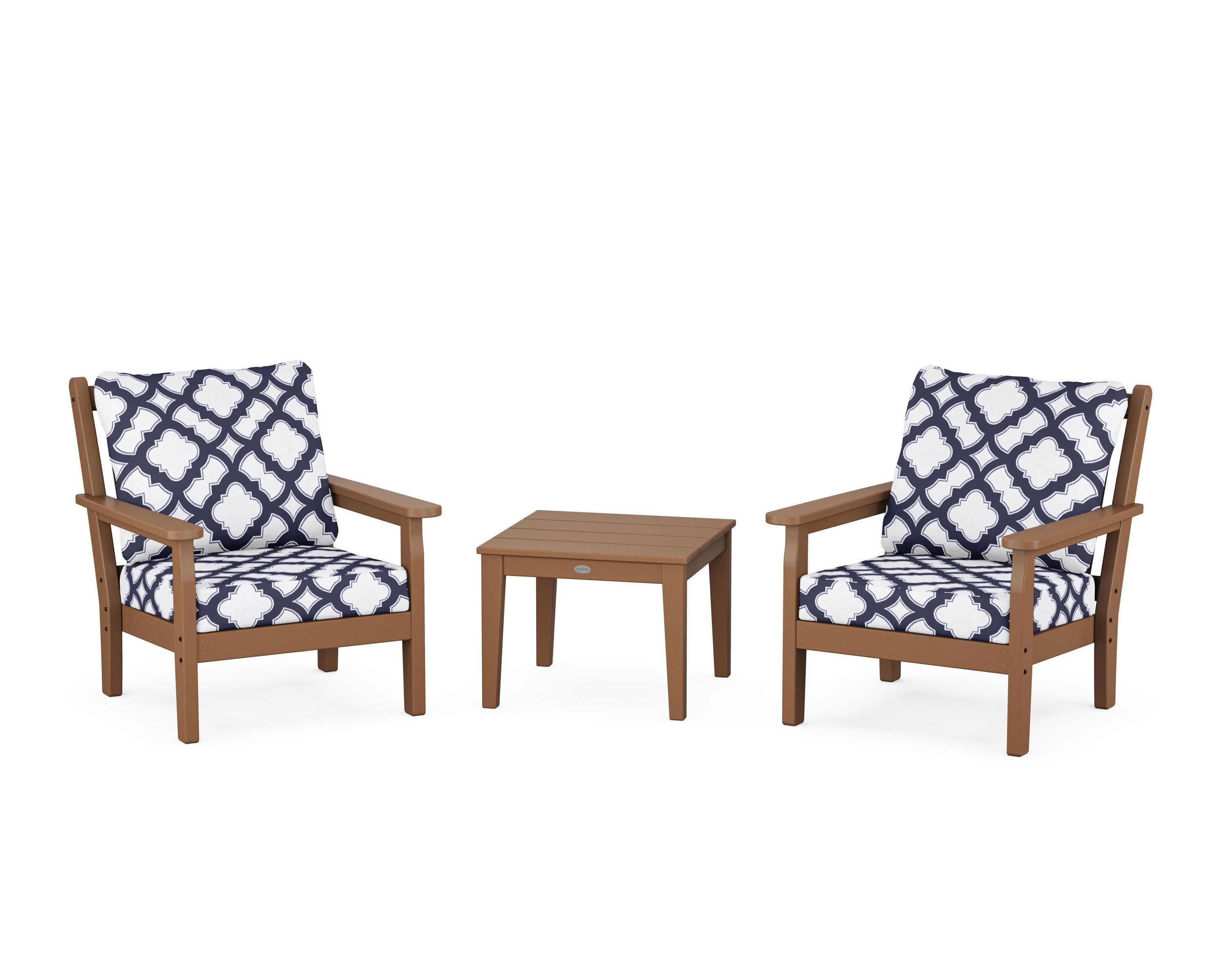 Chippendale 3-Piece Deep Seating Set in Teak / Trellis Navy