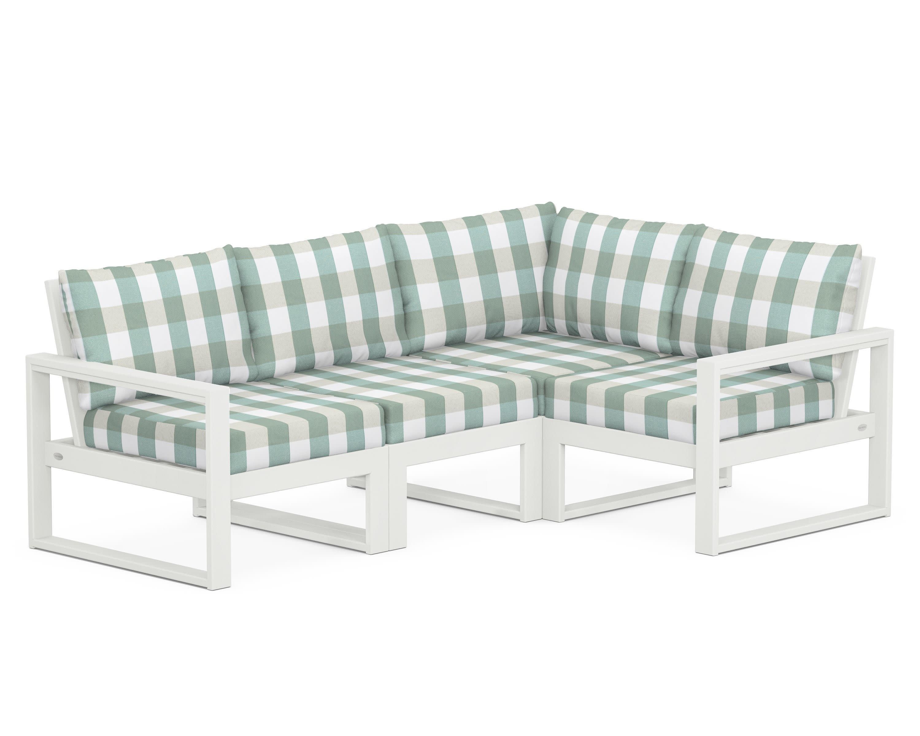 EDGE 4-Piece Modular Deep Seating Set in Vintage White / Buffalo Plaid Glacier Spa