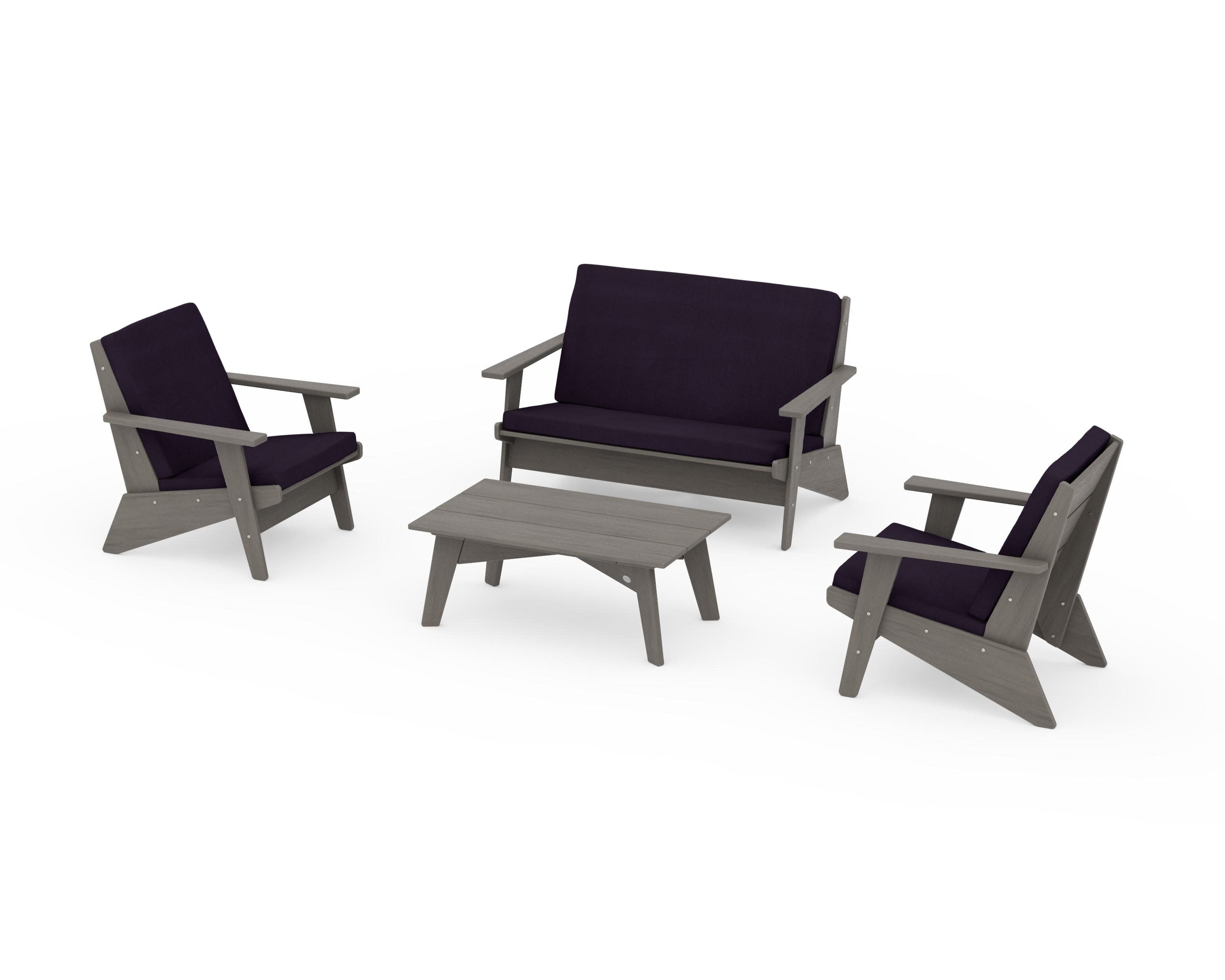 Riviera Modern Lounge 4-Piece Set in Driftwood / Navy Linen