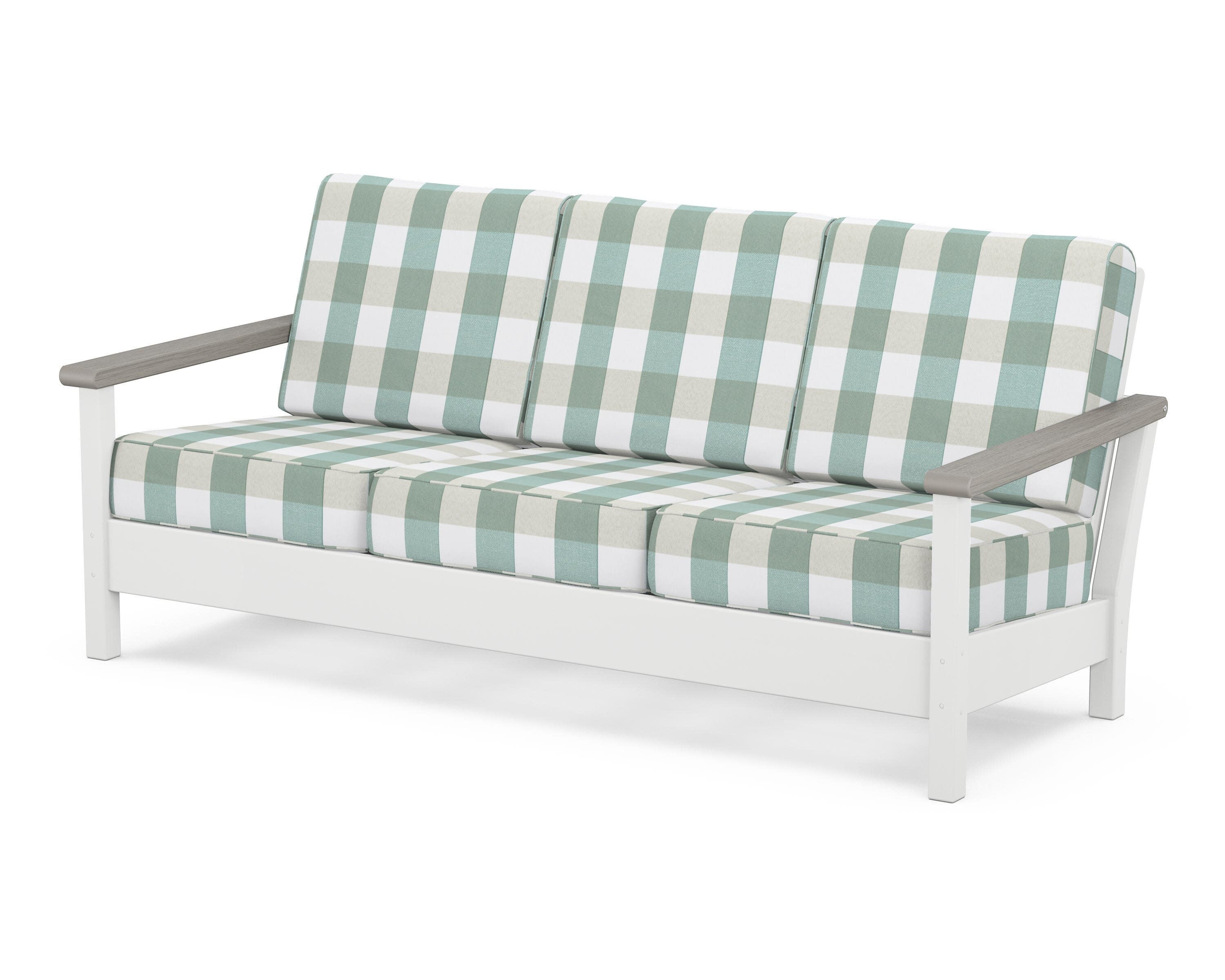Harbour Deep Seating Sofa in White / Driftwood / Buffalo Plaid Glacier Spa