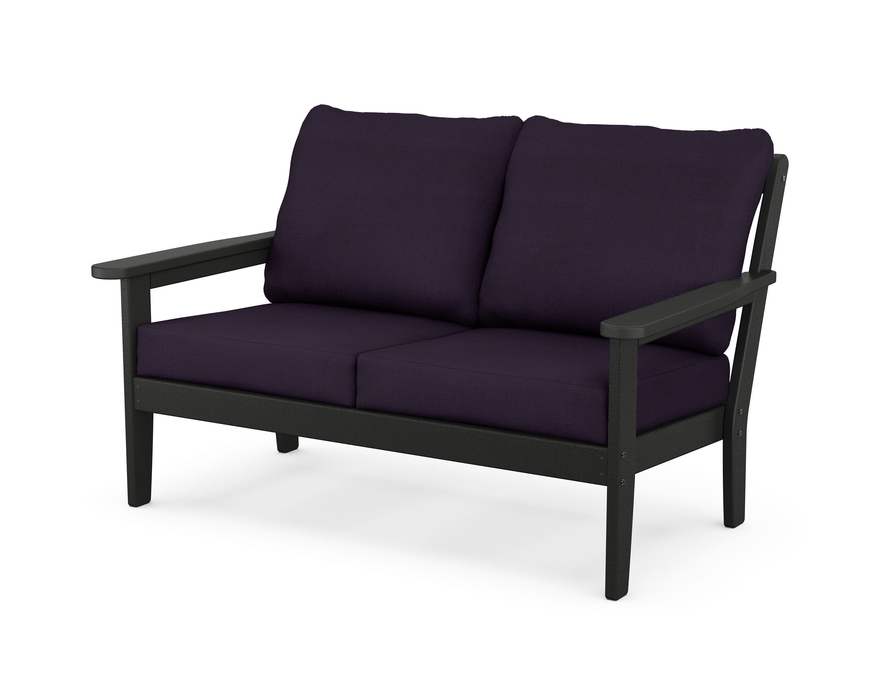 Cottage Deep Seating Loveseat in Black / Navy Linen