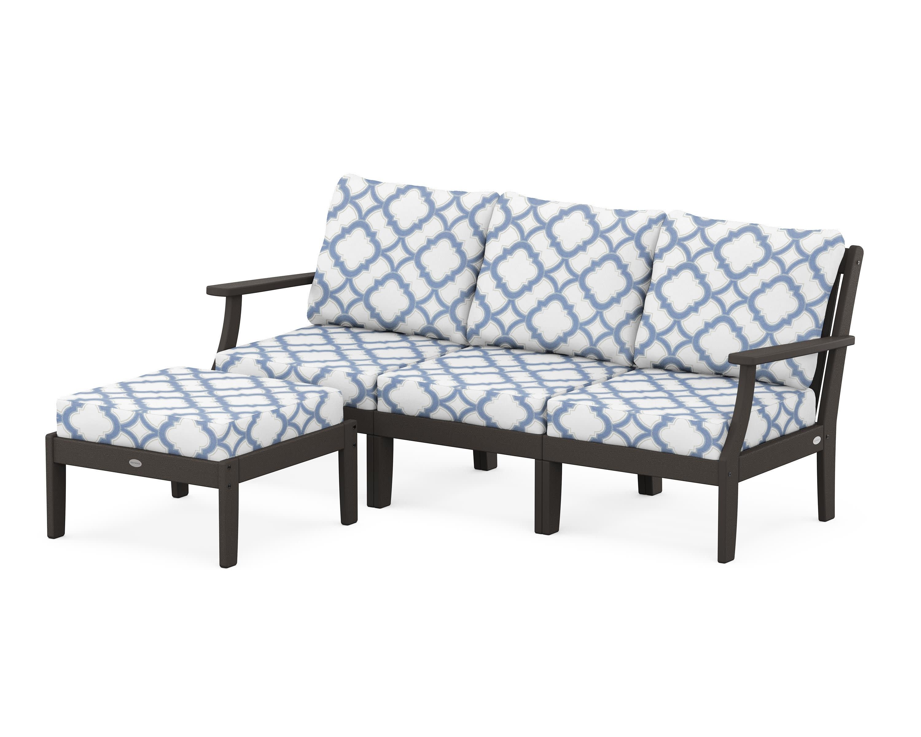 Braxton Modular 4-Piece Deep Seating Set with Ottoman in Vintage Coffee / Trellis Sky Blue