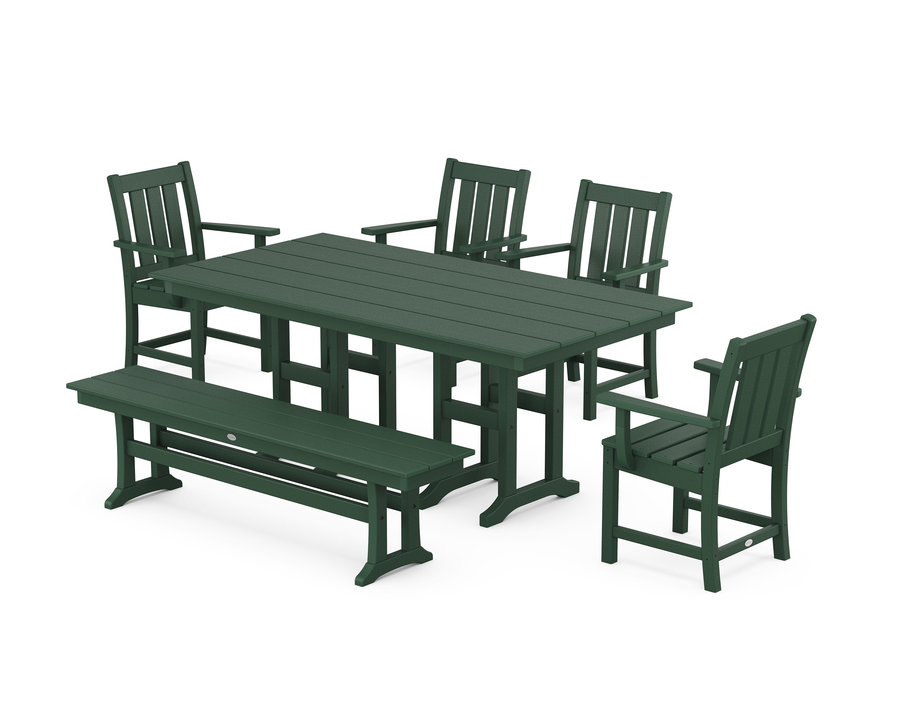 Oxford 6-Piece Farmhouse Dining Set with Bench in Green