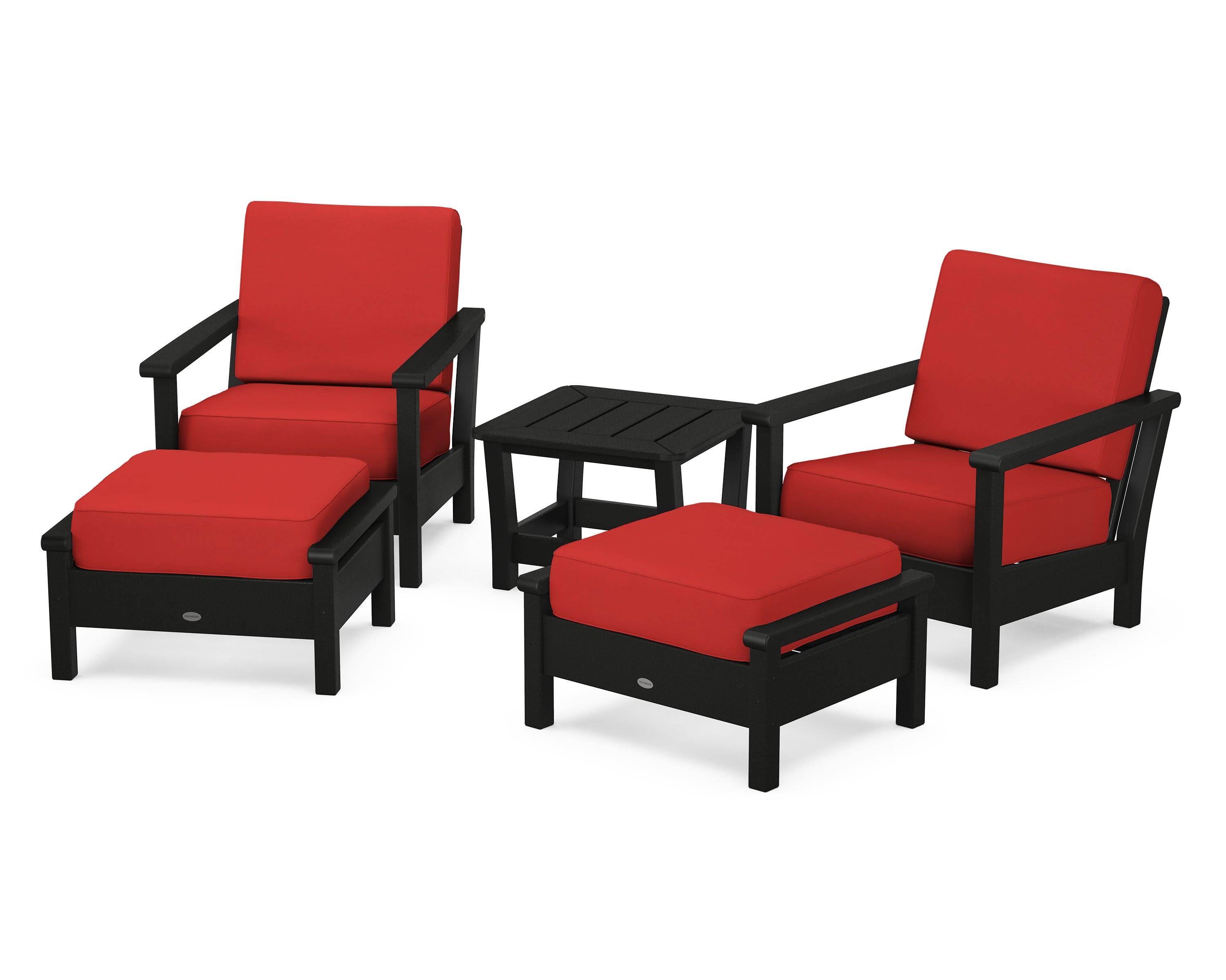 Harbour 5-Piece Deep Seating Chair Set in Black / Crimson Linen