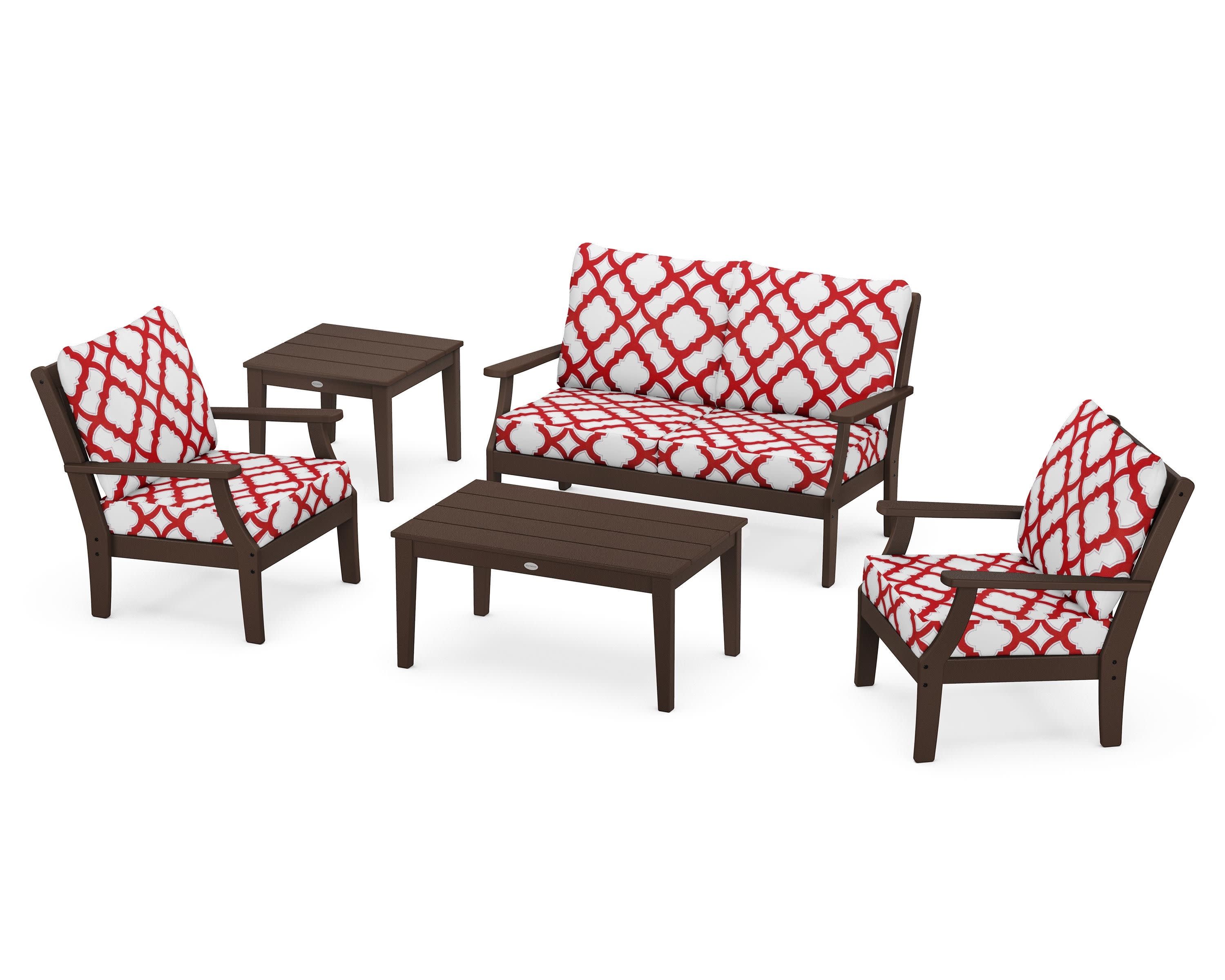 Braxton 5-Piece Deep Seating Set in Mahogany / Trellis Crimson