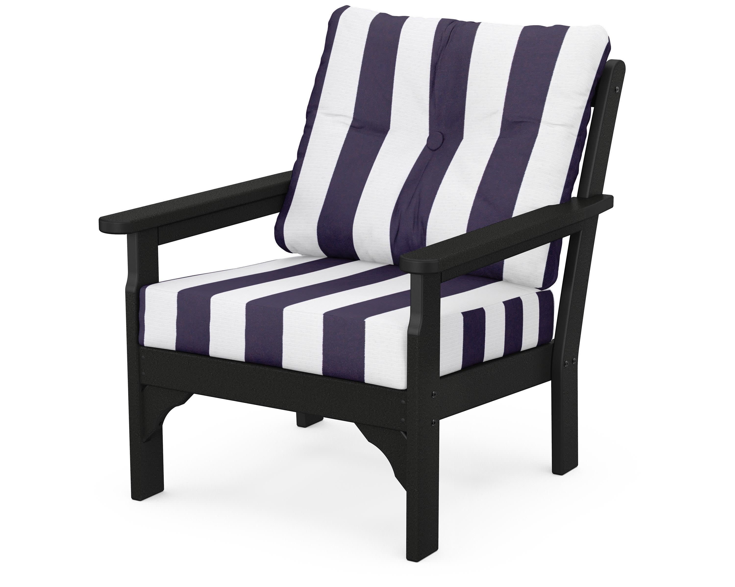 Vineyard Deep Seating Chair in Black / Cabana Stripe Navy