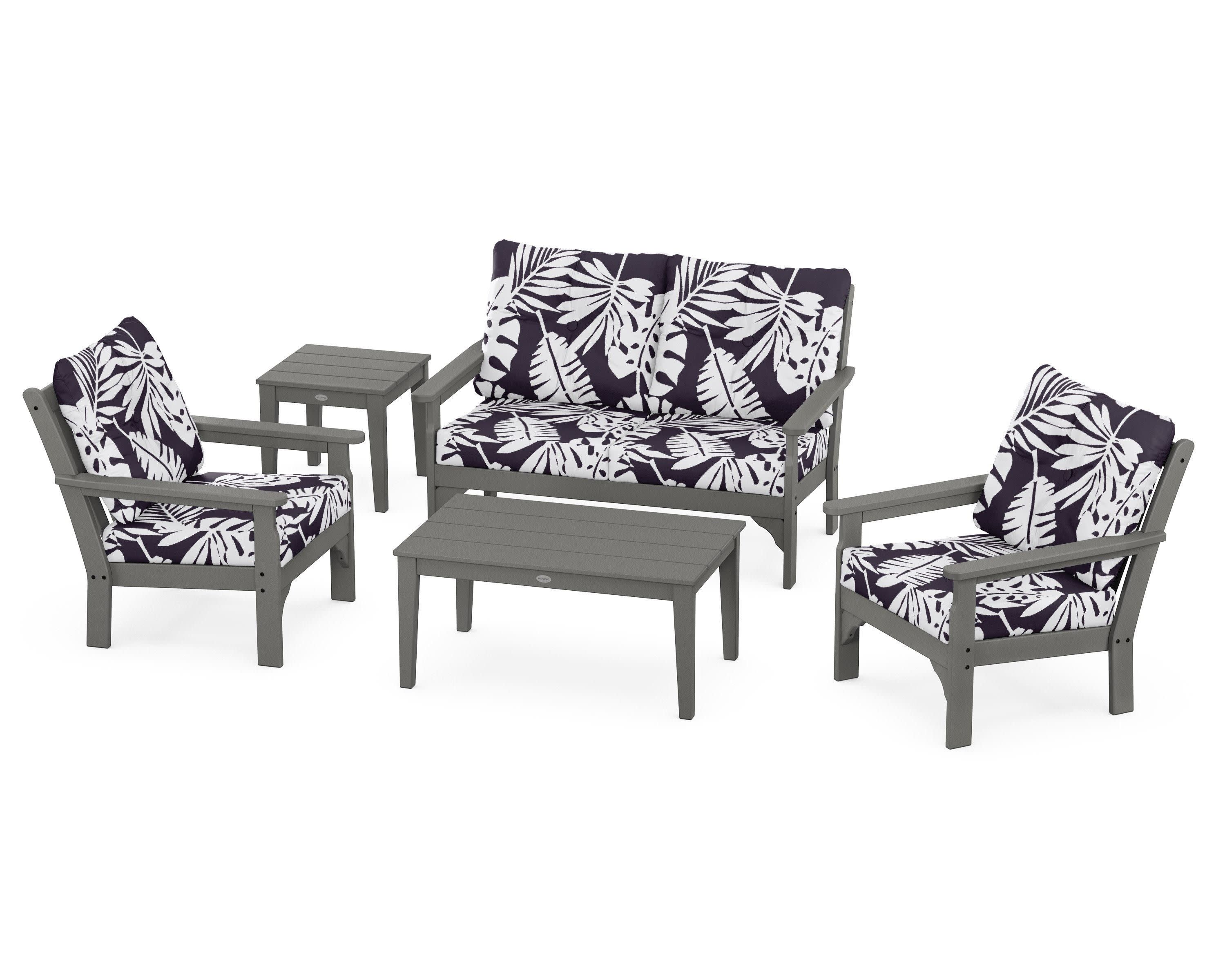 Vineyard 5-Piece Deep Seating Set in Slate Grey / Leaf Navy