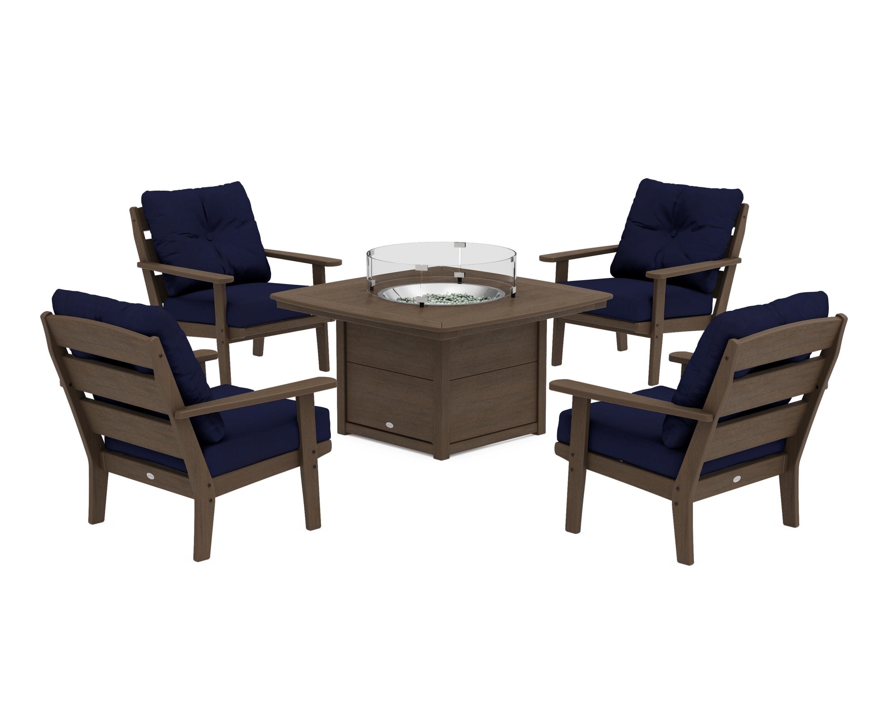 Lakeside 5-Piece Deep Seating Set with Nautical Fire Pit Table in Kona / Navy