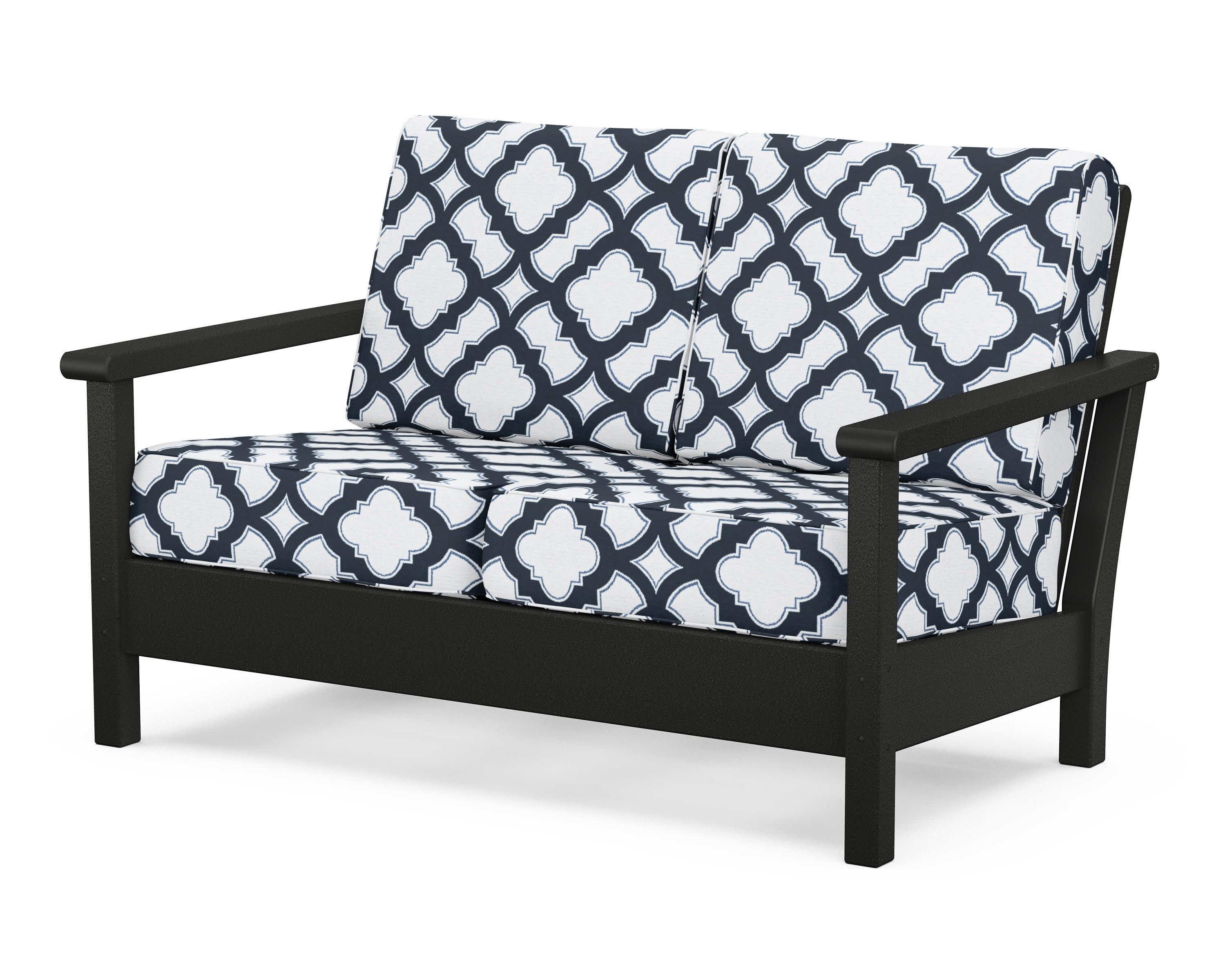 Harbour Deep Seating Loveseat in Black / Trellis Marine Indigo