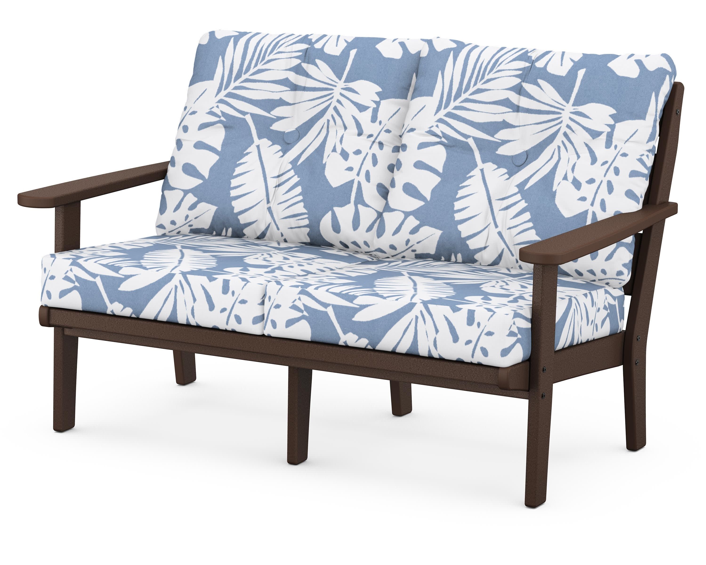 Lakeside Deep Seating Loveseat in Mahogany / Leaf Sky Blue