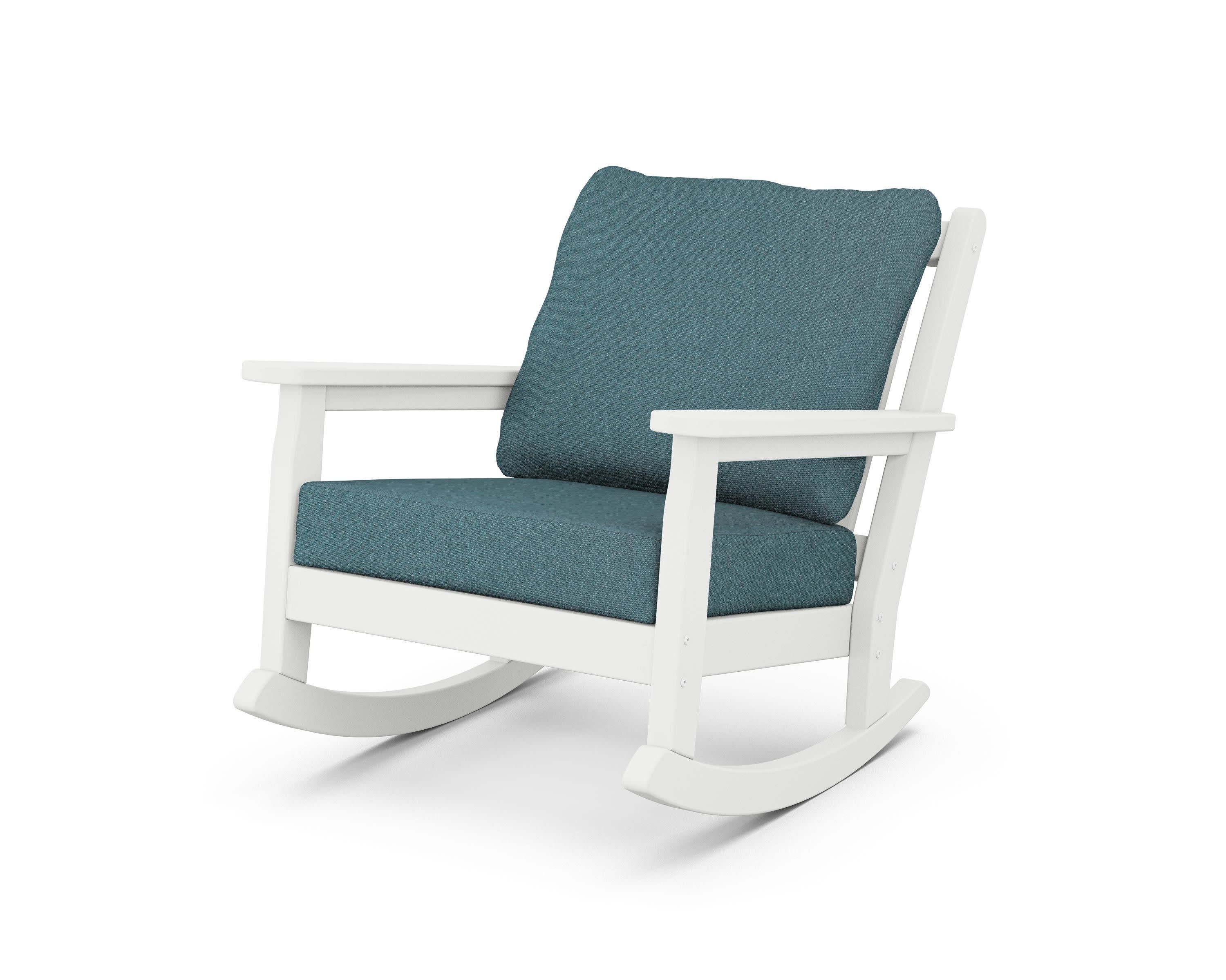 Chippendale Deep Seating Rocking Chair in White / Ocean Teal